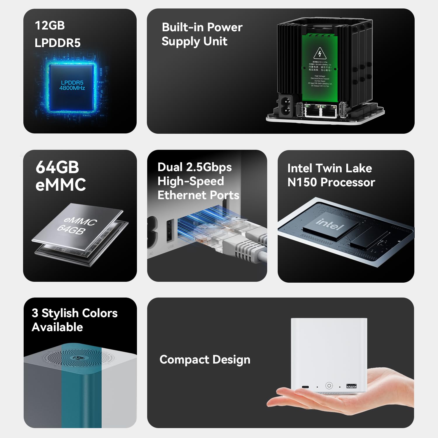 Beelink ME Mini PC- Intel N150 4-Core, 12GB DDR5 RAM, 64GB eMMC + 2TB SSD, 6X M.2 Slots, Dual 2.5G Ethernet, Ultra-Quiet 33dB Fan Expandable to 24TB Win/Linux Ready for NAS, Home Theater, Soft Router