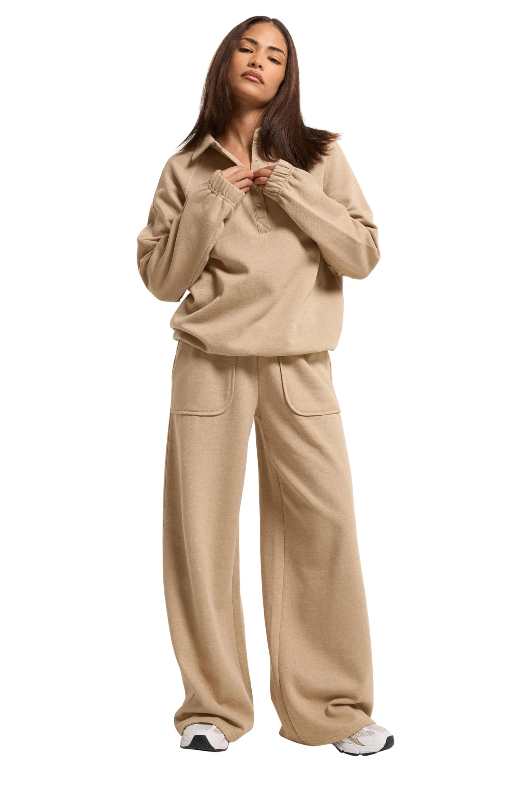 Pixiegirl Women's Camel Petite Wide Leg Joggers In | : Small