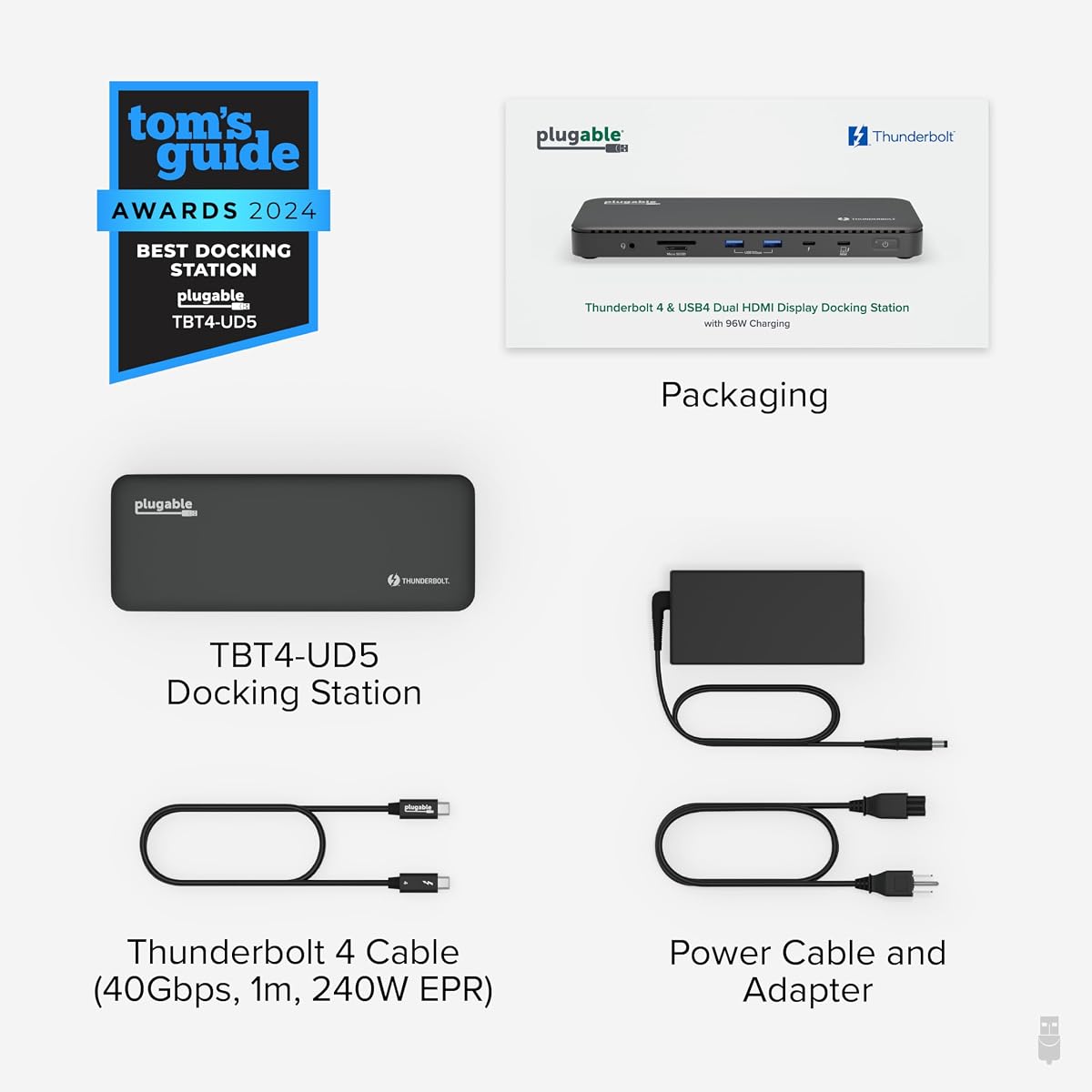 Plugable Thunderbolt 4 Dock with 100W Charging, Thunderbolt Certified, Laptop Docking Station Dual Monitor Single 8K or Dual 4K HDMI for Windows and Mac, 4X USB, Gigabit Ethernet (TBT4-UD5) — view 6
