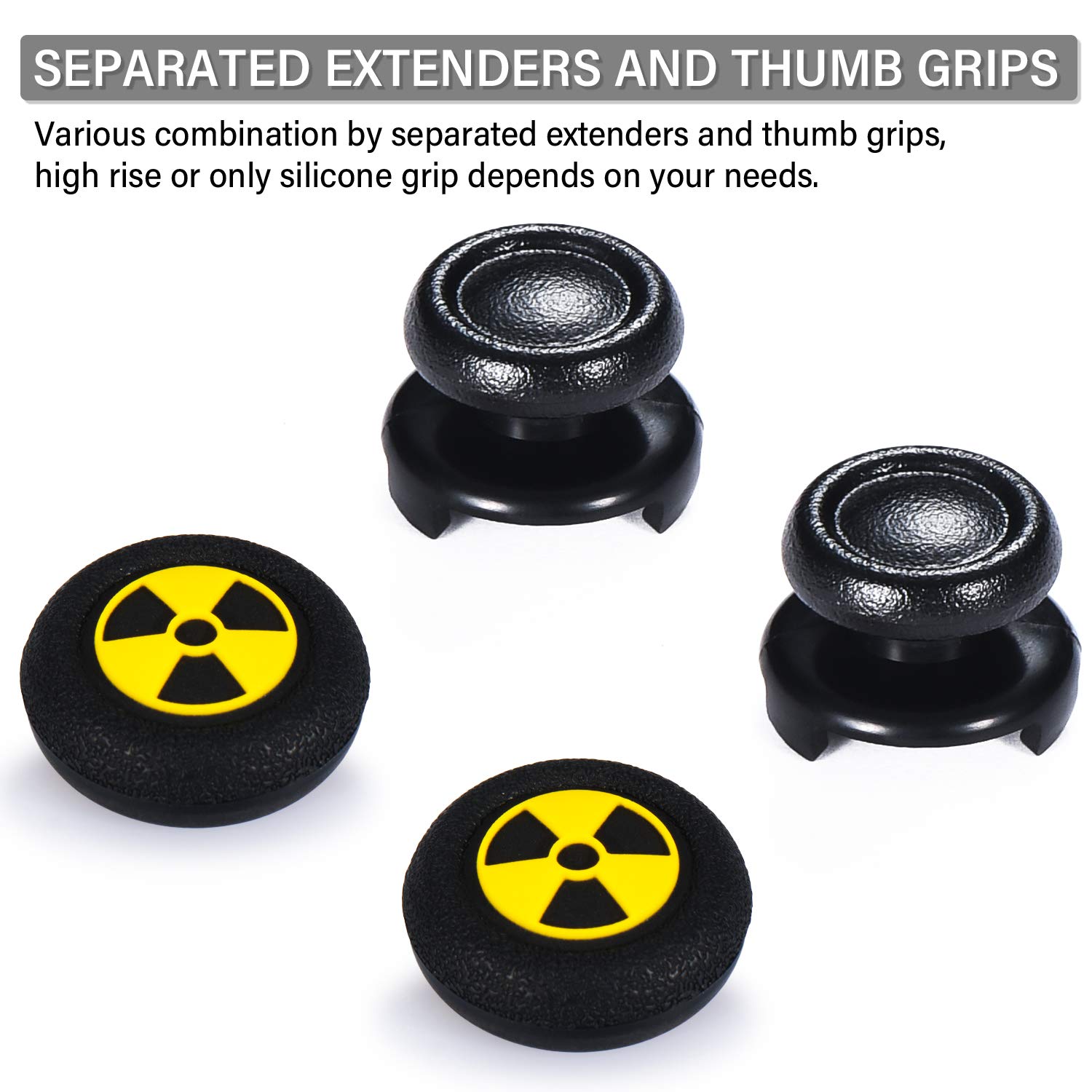 FPS Thumbstick Extender & 3D Texture Rubber Silicone Grip Cover 2 Sets for PS5 Dualsenese & PS4 Controller (Radiation Black) - Image 3