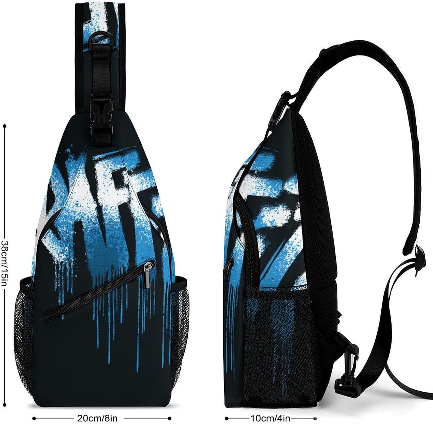 English Graffiti Sling Crossbody Bag Lightweight Chest Shoulder Backpack for Outdoor Sports