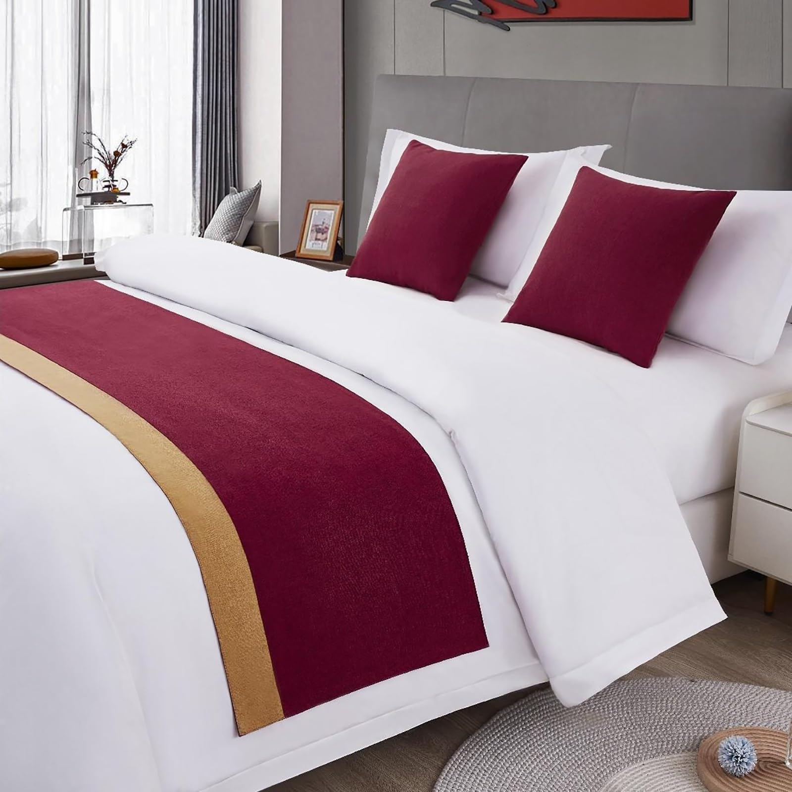 VNVFJKLO bed runner, Bed Runners And Matching Cushion Bicolor Splicing Bedspread Solid Scarves Home Decoration Hotel Bedding End Towel Bedroom Protection(G,50 * 240cm for 180cm Bed)