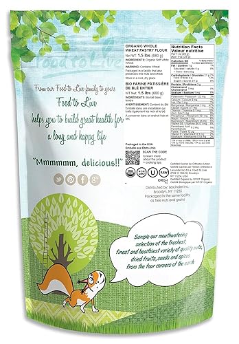 Miniatura 2 de Harina orgánica de trigo integral, 1.5 libras, sin OMG, finamente molida, sin blanquear, sin bromatar, vegana, kosher, todo natural, sin