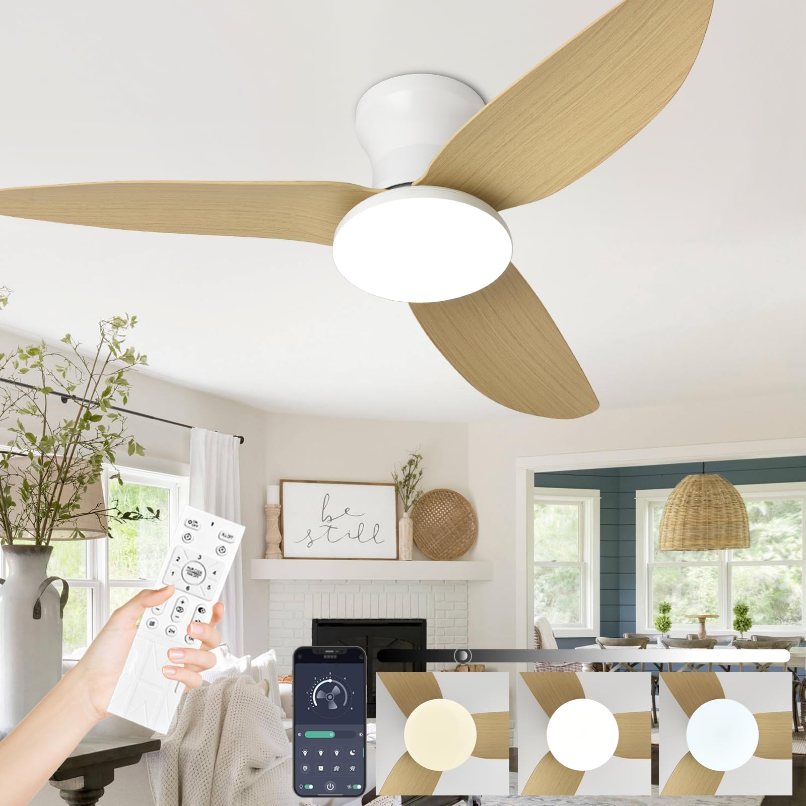 SXDMOUBK 100cm Ceiling Fan Chandelier with Remote 3 Blades Silent DC Motor Dimmable LED 6 Speeds Reversible Design Timer Function Elegant Ceiling Light Fixture