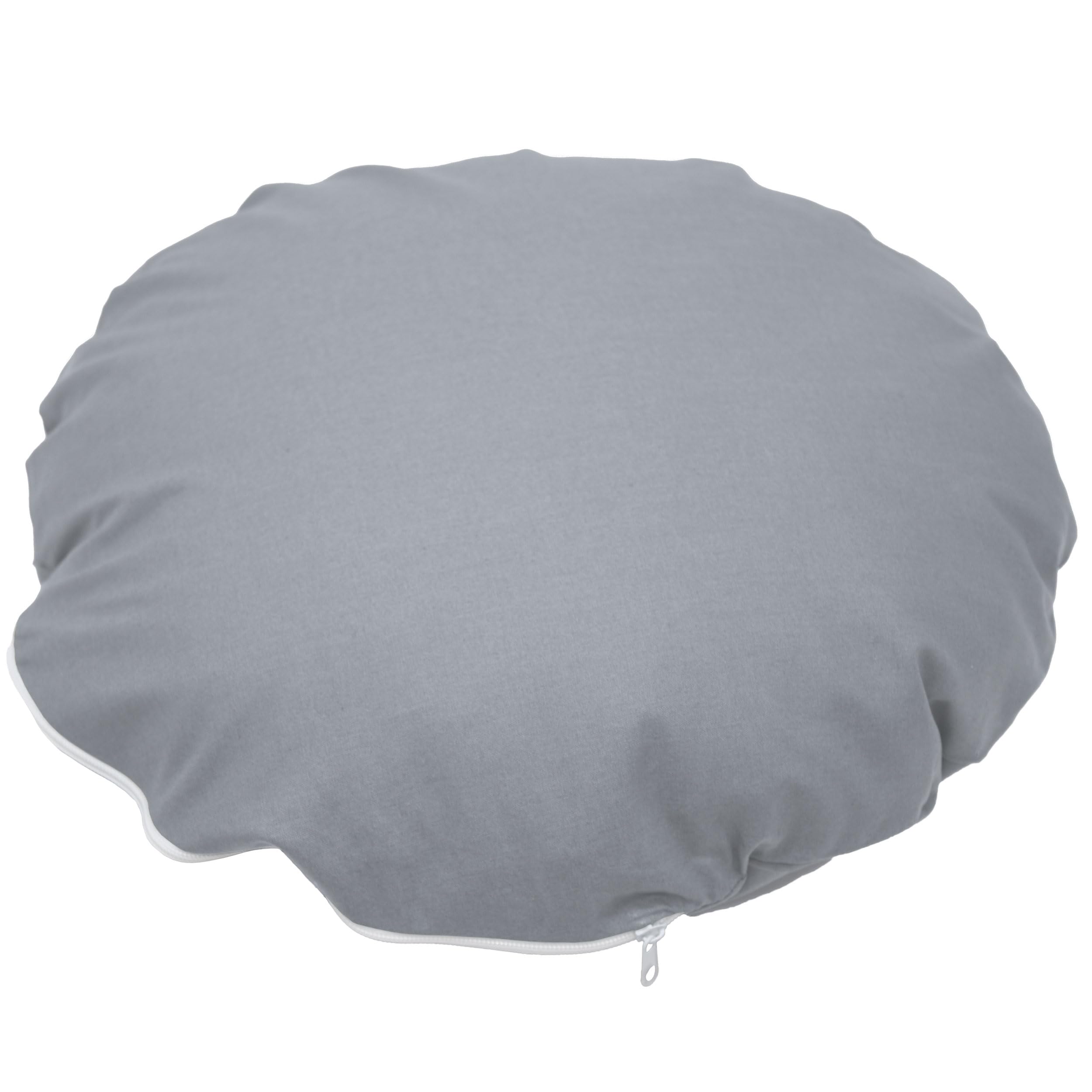 Nurtextil24 Kissenbezug Rund 60cm Ø Durchmesser Grau 100% Baumwolle | Rundkissen Kissenhülle mit Reißverschluss