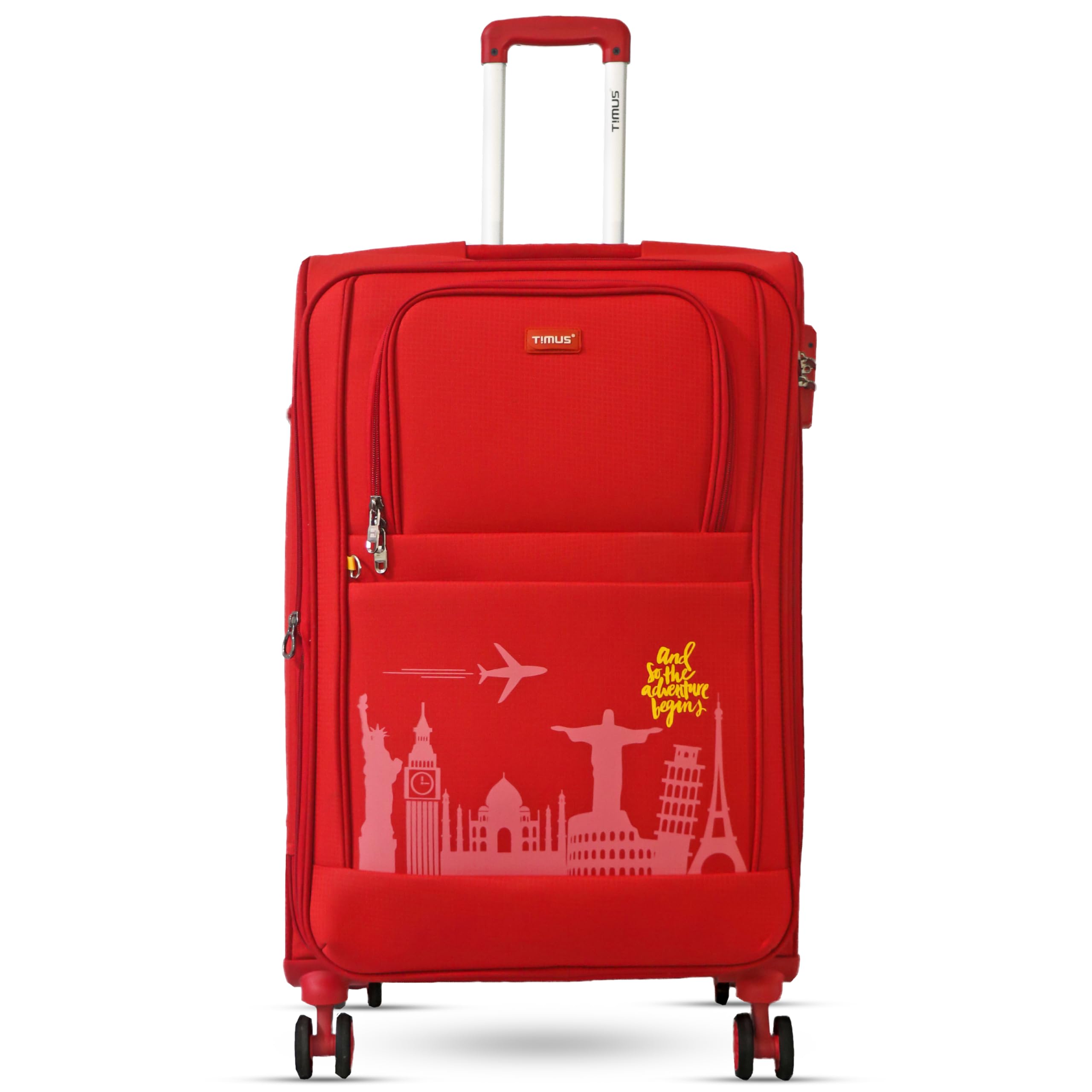 Salsa Plus Premium Polyester Soft Check-in Suitcase| TSA Lock & Lightweight 8 Wheel Spinner Dust Resistant Eco-Soft Printed Luggagel Trolley Bag for Men and Women for Travel | (78 CMS, Red)-image-4