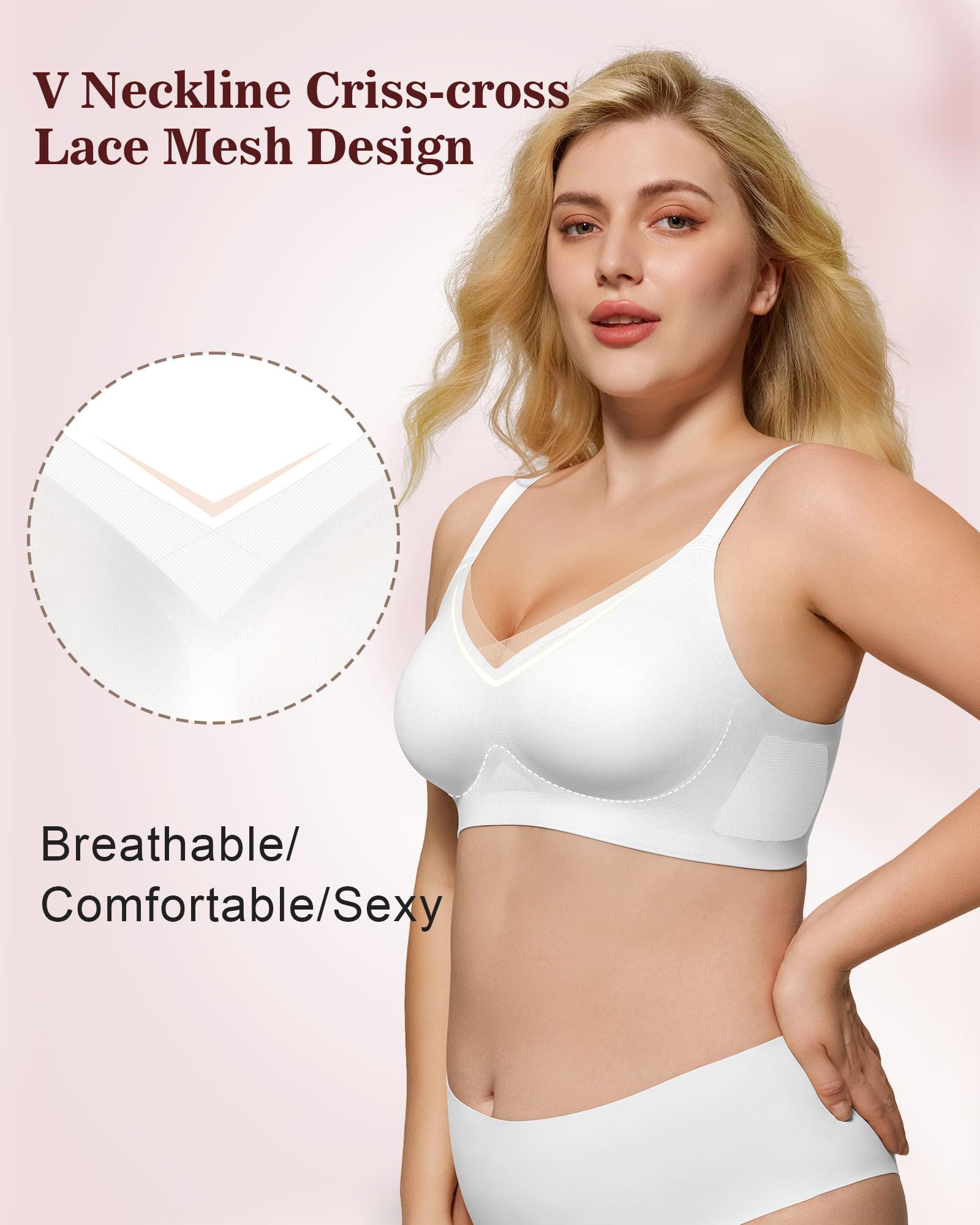 As Fairy Reggiseno senza ferretto da donna senza ferretto push-up senza cuciture con supporto morbido in pizzo con scollo a V in rete incrociato sulla schiena per uso quotidiano lounge yoga