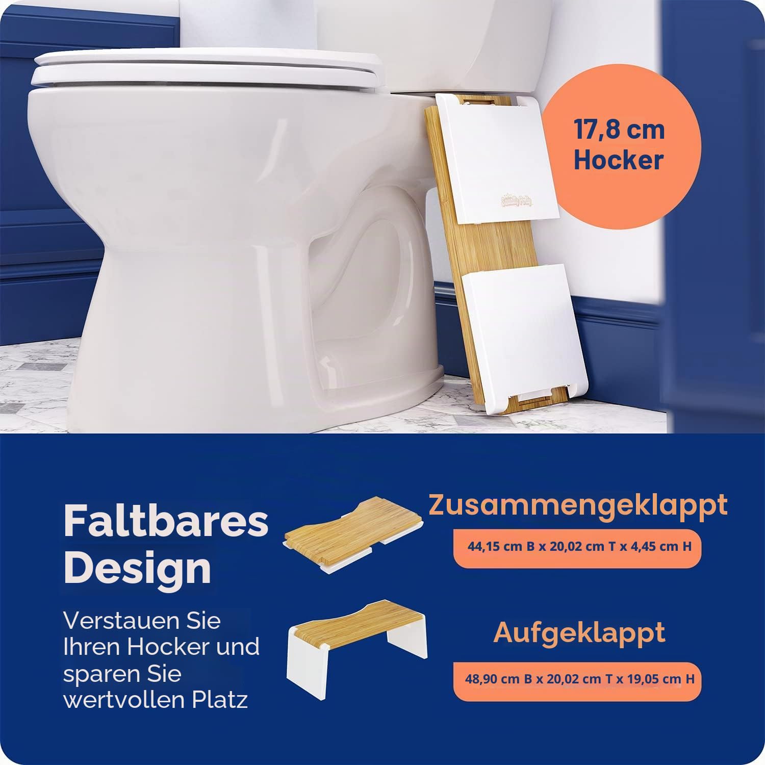 Squatty Potty Stockholm Falten Bambus Toilette Hocker, 7-Zoll Collapsible, Braun und Weiß