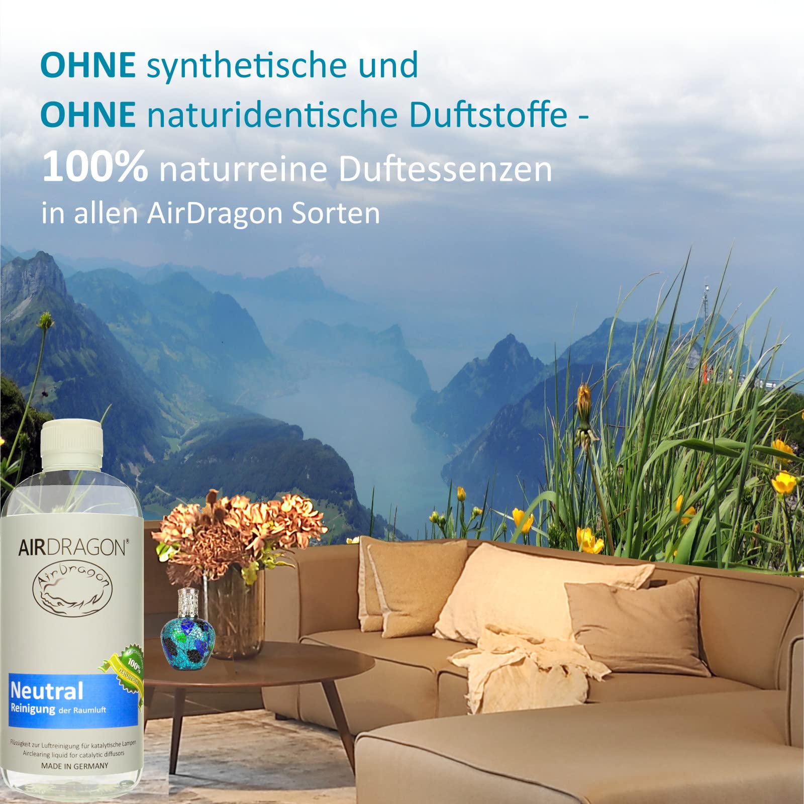 AIRDRAGON Duft-Set - 2 x 1L NEUTRAL - katalytischer Raumduft ohne künstliche Duftstoffe - natürlicher Raumduft mit naturreinem ätherischem Duft-Öl für jede katalytische Lampe - Made in Germany