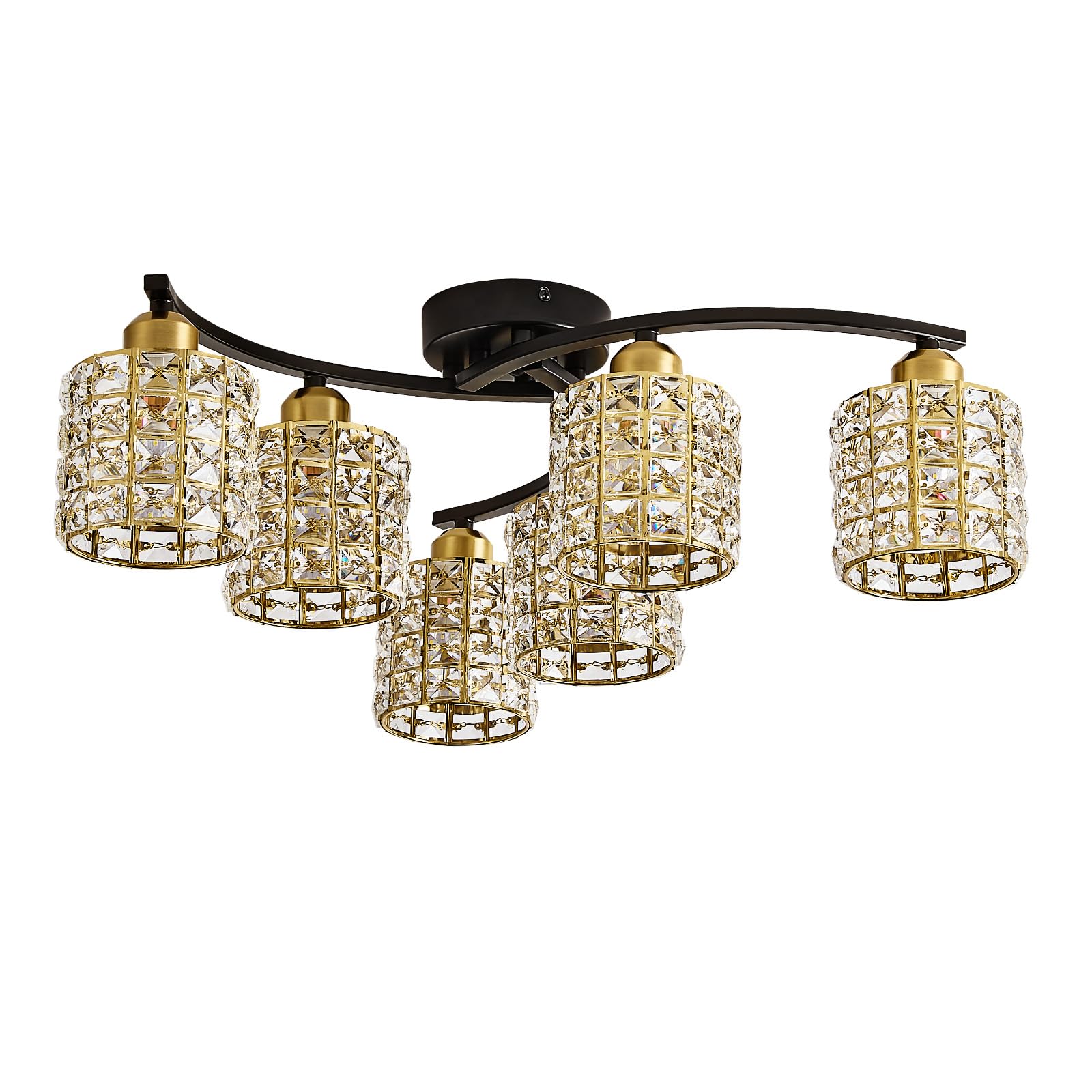 Moderne Kristall Deckenleuchte Schwarze und Gold Vintage Deckenlampe 6-Lichter Design Luxus K9 Kristall Kronleuchter für Schlafzimmer Wohnzimmer Esszimme