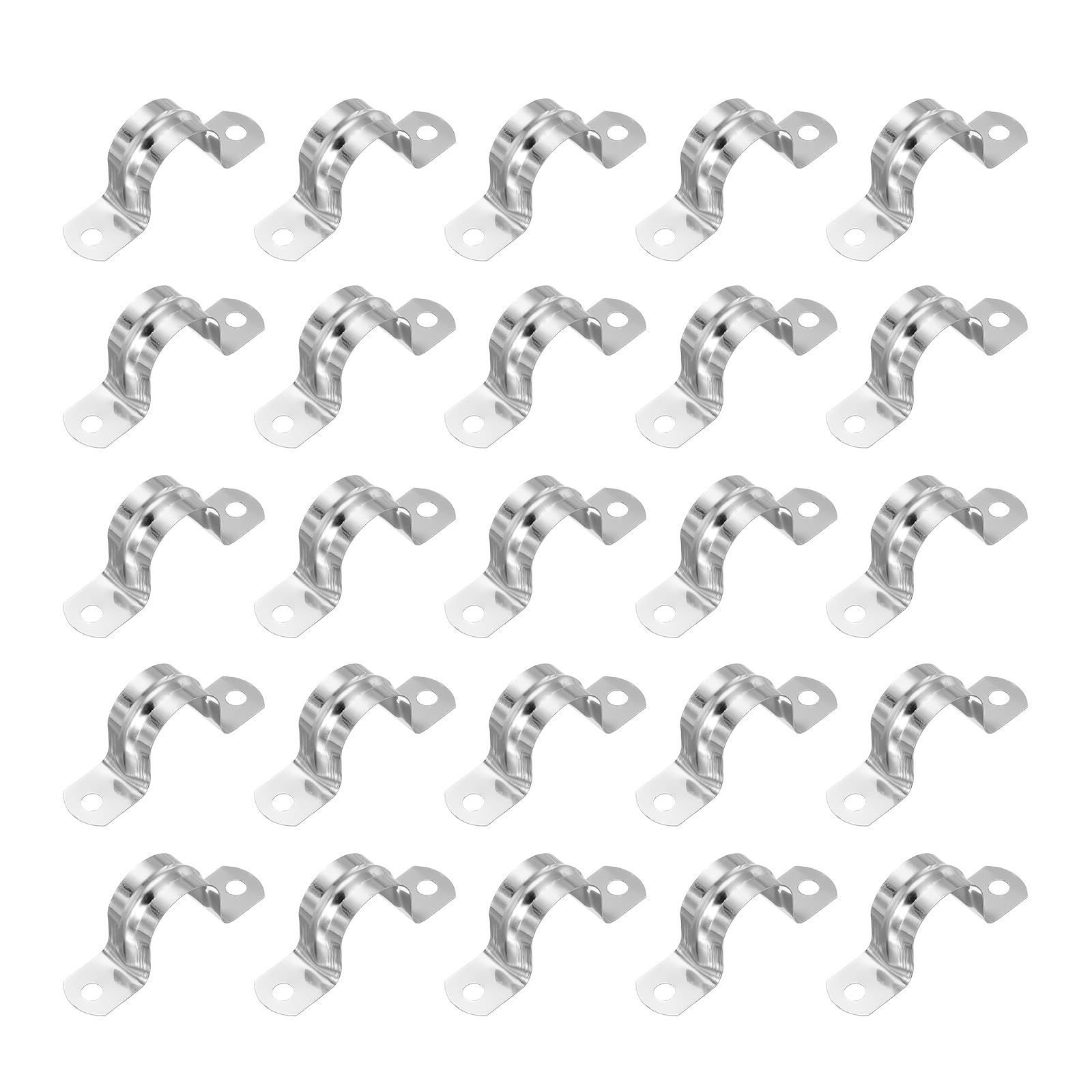 PATIKIL 27mm Rigid Pipe Strap, 25 Pcs 304 Stainless Steel Conduit Clamp 2 Hole U Bracket Pipe Clamp Tube Strap for Pipe Cable Wire Fixing, (1-1/9")