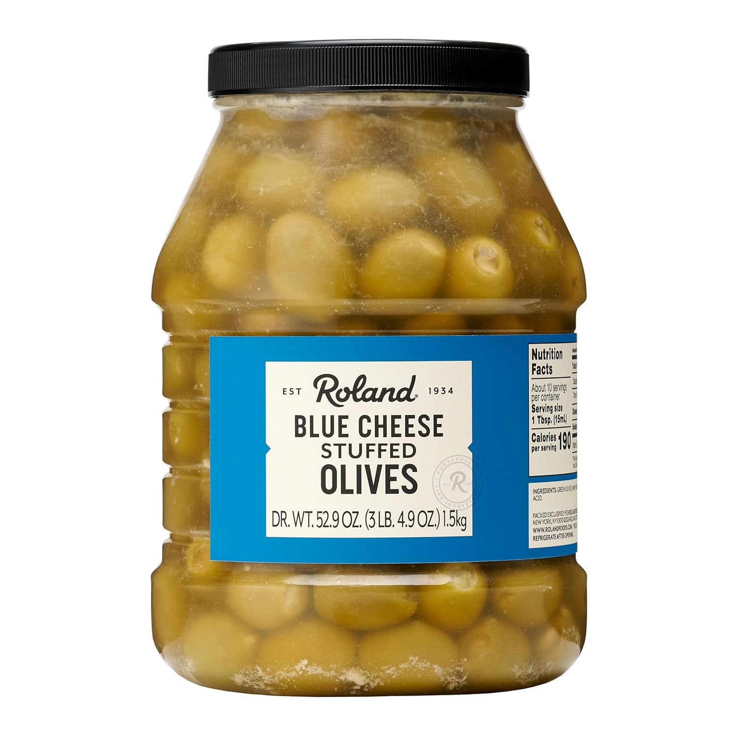 Roland Foods Blue Cheese Stuffed Olives, Specialty Imported Food, 52.9 Ounce Jar, Pack of 1