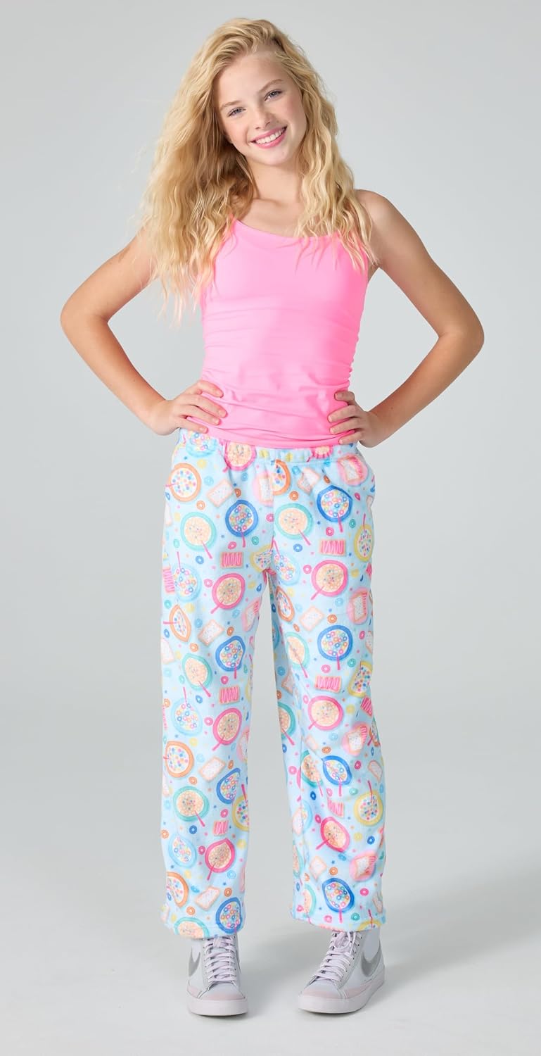 iscream Big Girls Silky Soft Bold Print Plush Fleece Pants - Snack Shack Collection