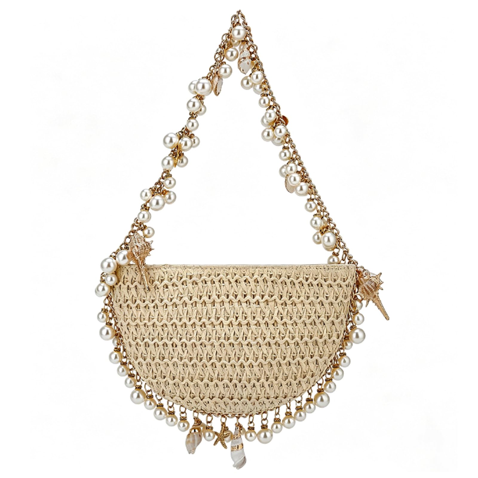 Comeon Womens Straw Shoulder Bags Pearl Conch Woven Summer Beach Handbag | Vacation Straw Clutch Purse for Daily, Prom, Night Out, Shell, Pearl, Starfish & Seashell Decor, Boho Tote Handbags