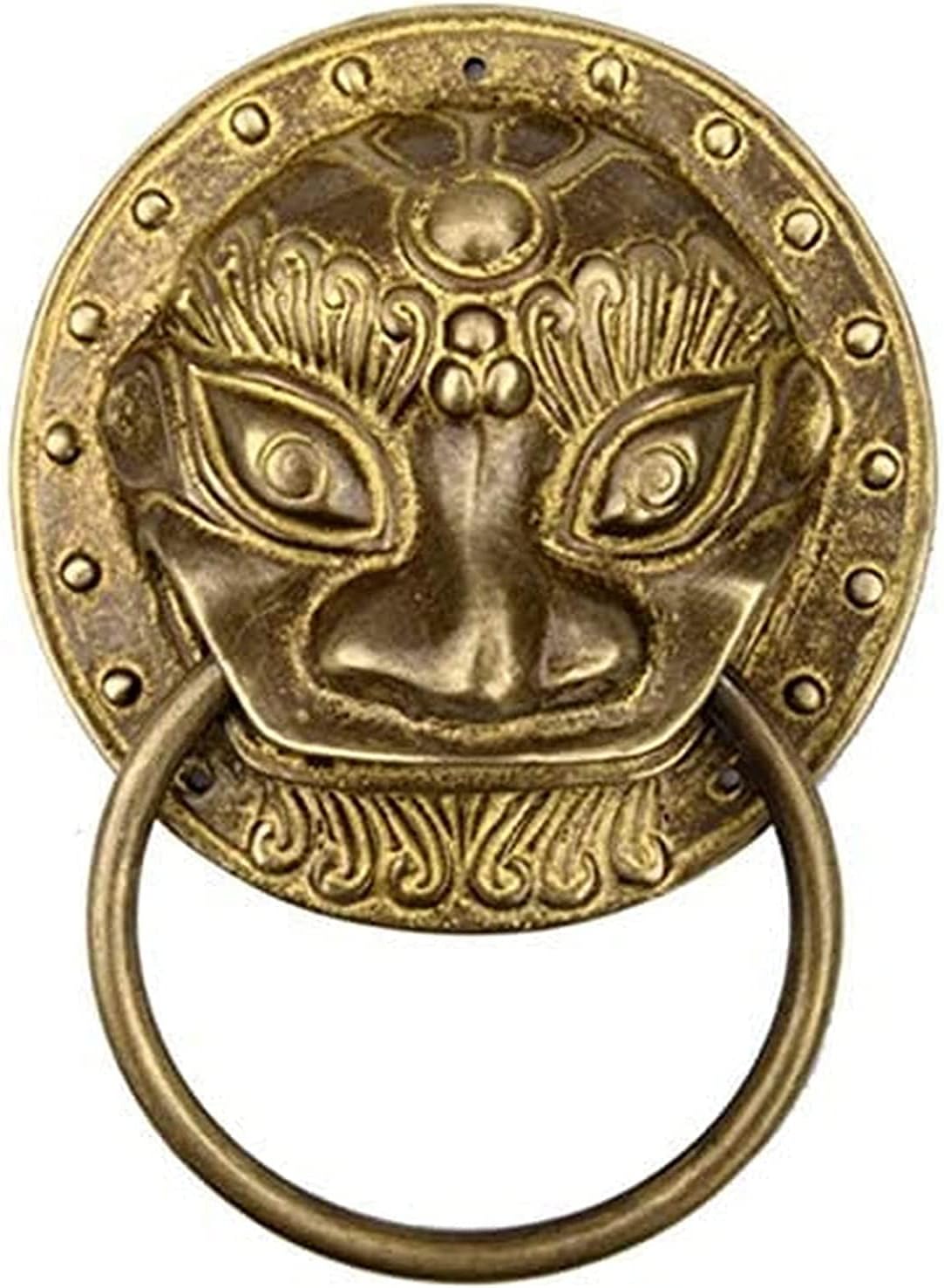 Classical Door Handle Knocker Copper Antique Door knob Brass Head Handle Antique Chinese Door Knocker Classical Handle Door Handle Hardware Door Lock Closet (J)