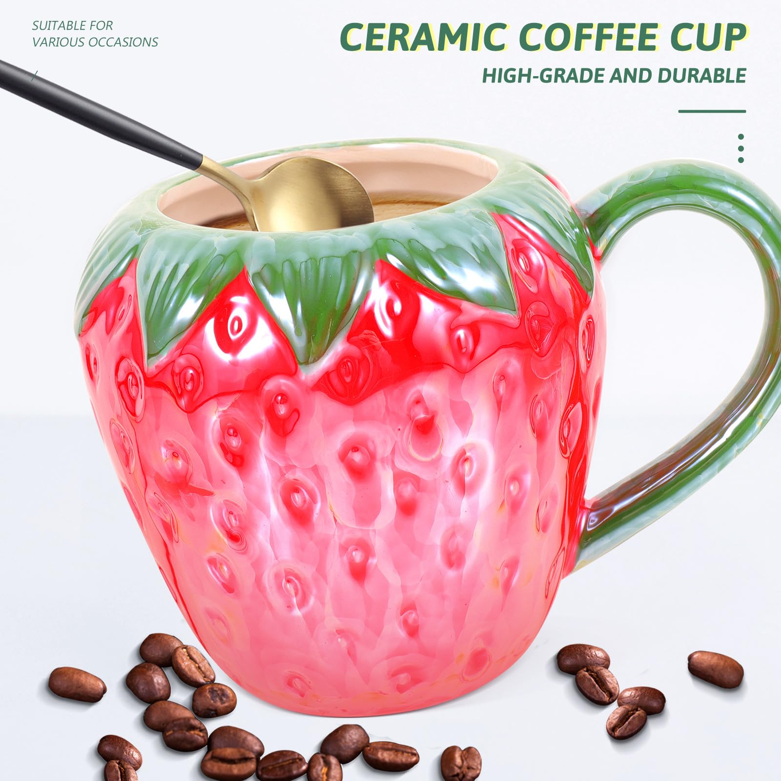 Angoily Tazza a Forma di Fragola in Ceramica per Bevande da Cucina Facile da Trasportare e Lavabile in Lavastoviglie, per Caffè e Acqua