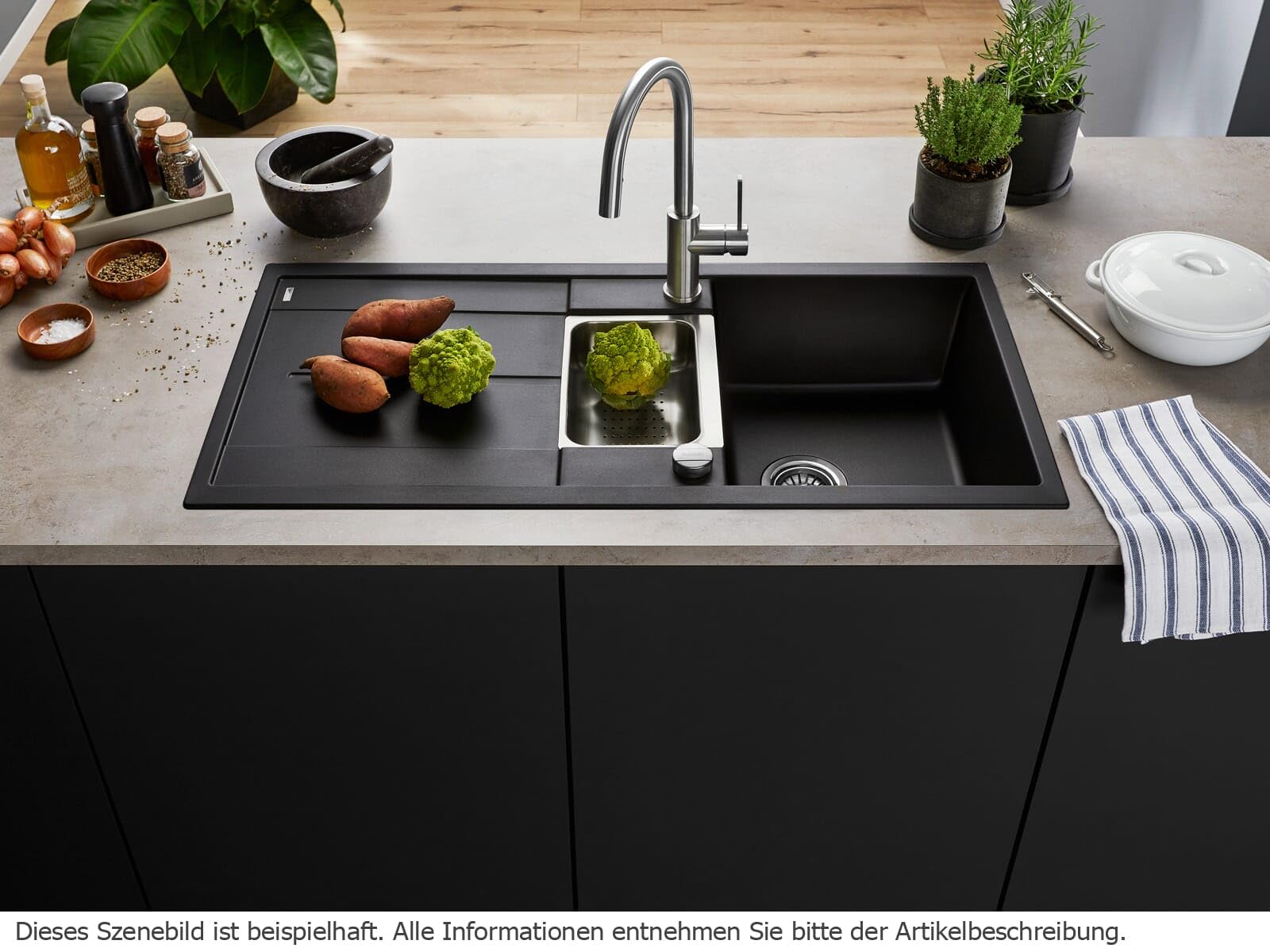 BLANCO METRA 6 S | Granitspüle aus SILGRANIT schwarz | Einbauart: Einbau von Oben | reversibel | für 60 cm breite Unterschränke | Großes Becken | Reinigungsfreundliche Öberfläche | [100x50x20 cm]