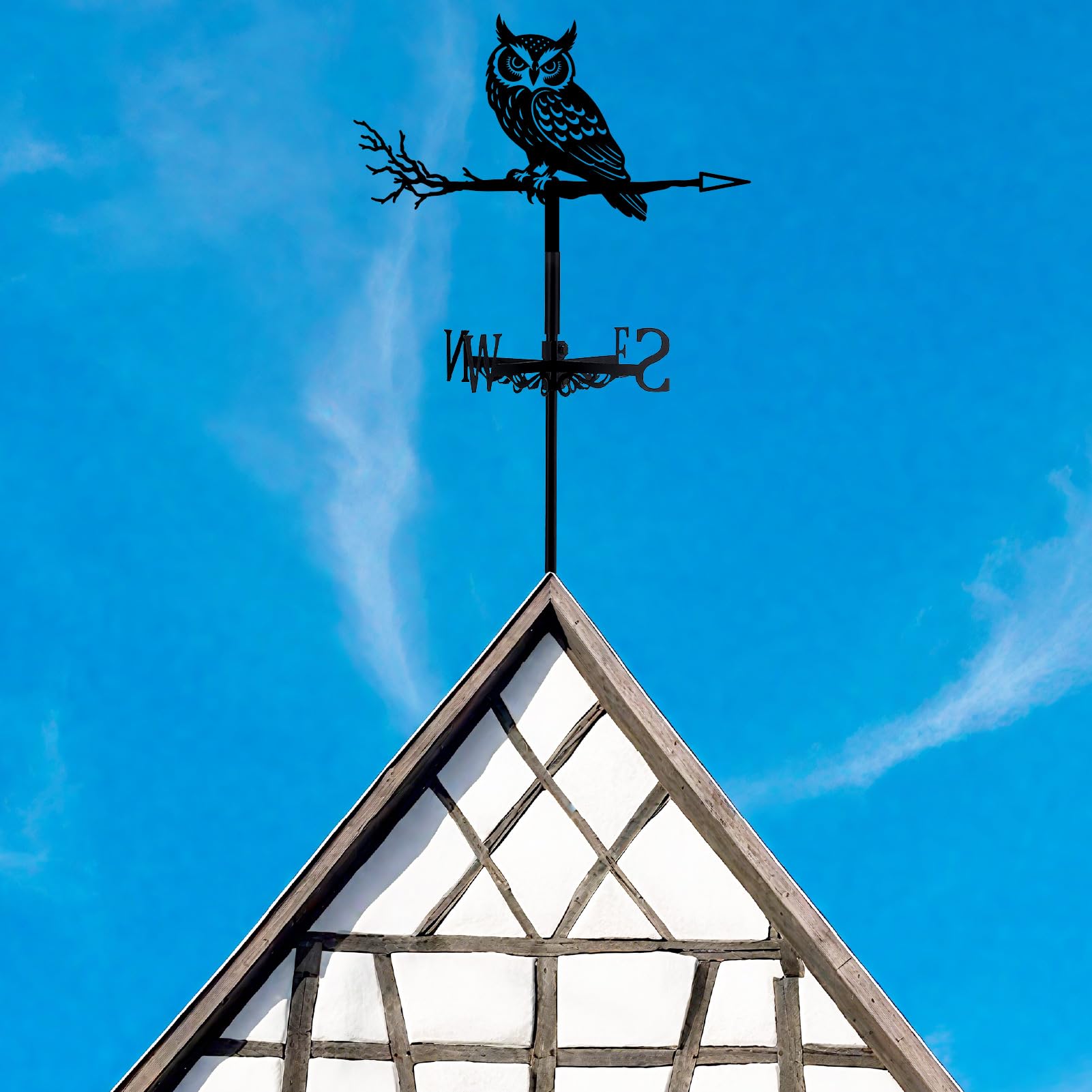 Girouette De Jardin Extérieure en Fer Noir avec Motif De Chouette Indicateur De Vent Décoratif pour Toit Maison Ferme Terrasse Cour Ou Abri De Jardin Durable 10,2 x 14 Pouces