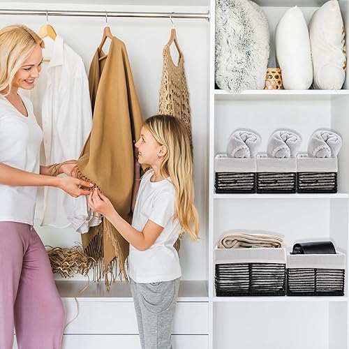 Miniatura 7 de Vagusicc Cestas de almacenamiento de mimbre, cestas negras de cuerda de papel tejidas a mano para almacenamiento, cestas rectangulares de mimbre