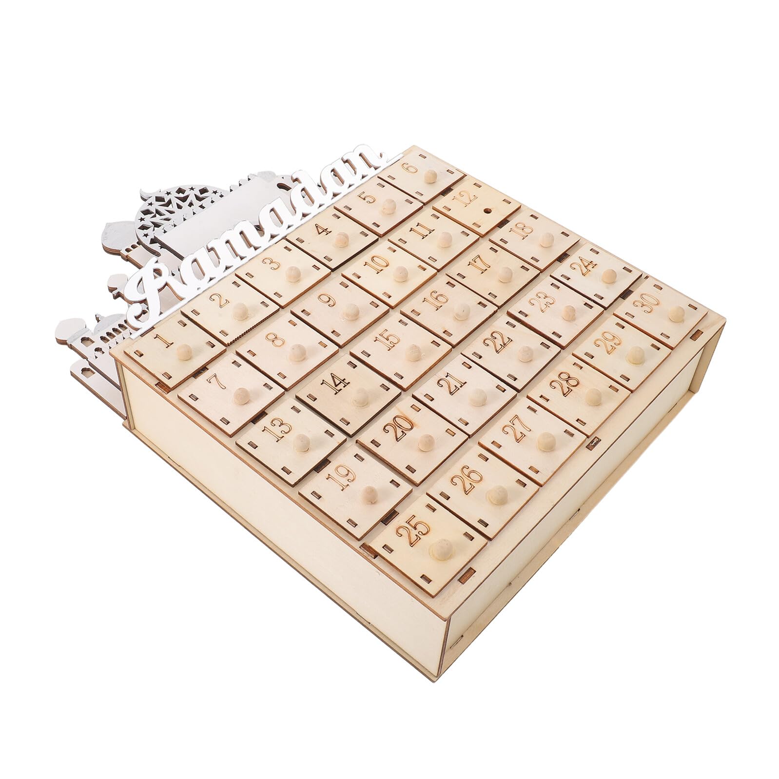 ULTECHNOVO Calendario Dell’avvento per Ramadan in Legno Sostenibile con 30 Cassetti e Luci LED Morbide, Decorazione da Tavolo Rotonda per Conto alla Rovescia Eid Mubarak 2026, Ornamento