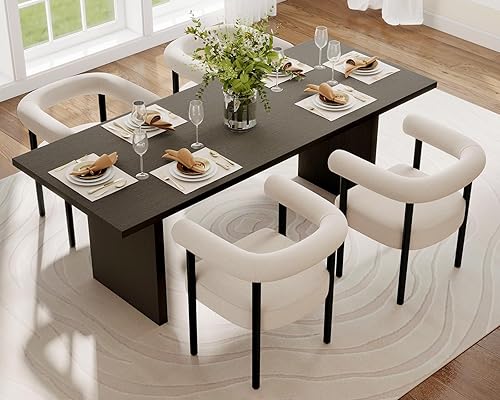 Miniatura 6 de LIVINOVA Juego de 2 sillas de comedor modernas de mediados de siglo, sillas tapizadas de cocina y comedor con brazos, sillas decorativas de lino de