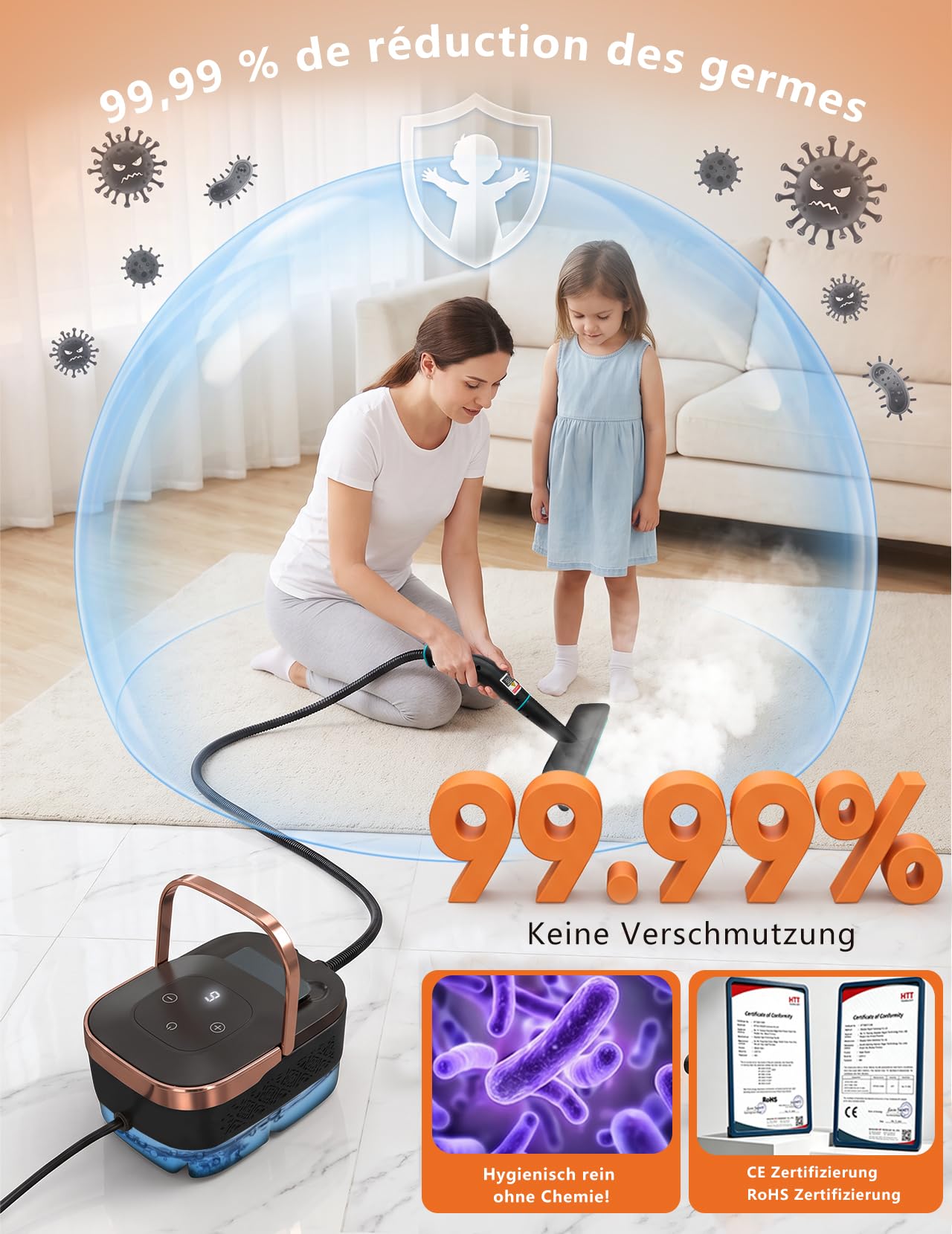 Myjka parowa 2500W ręczna 6 biegów 1250 ml (Czarny)