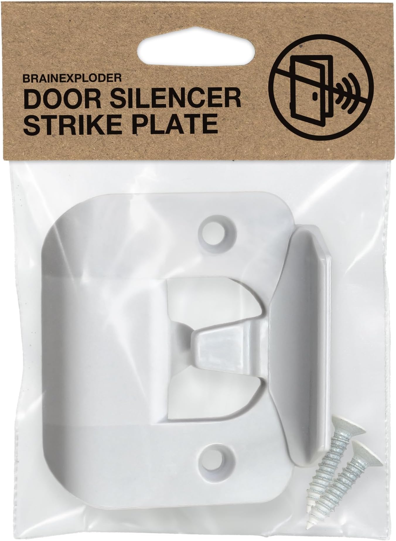 BrainExploder Door Silencer Strike Plate - Flexible, Noise Eliminating Fix for Loud Latches | Fits with No Modifications, Stops Slamming | -20 dB | 4X Quieter | White/Single
