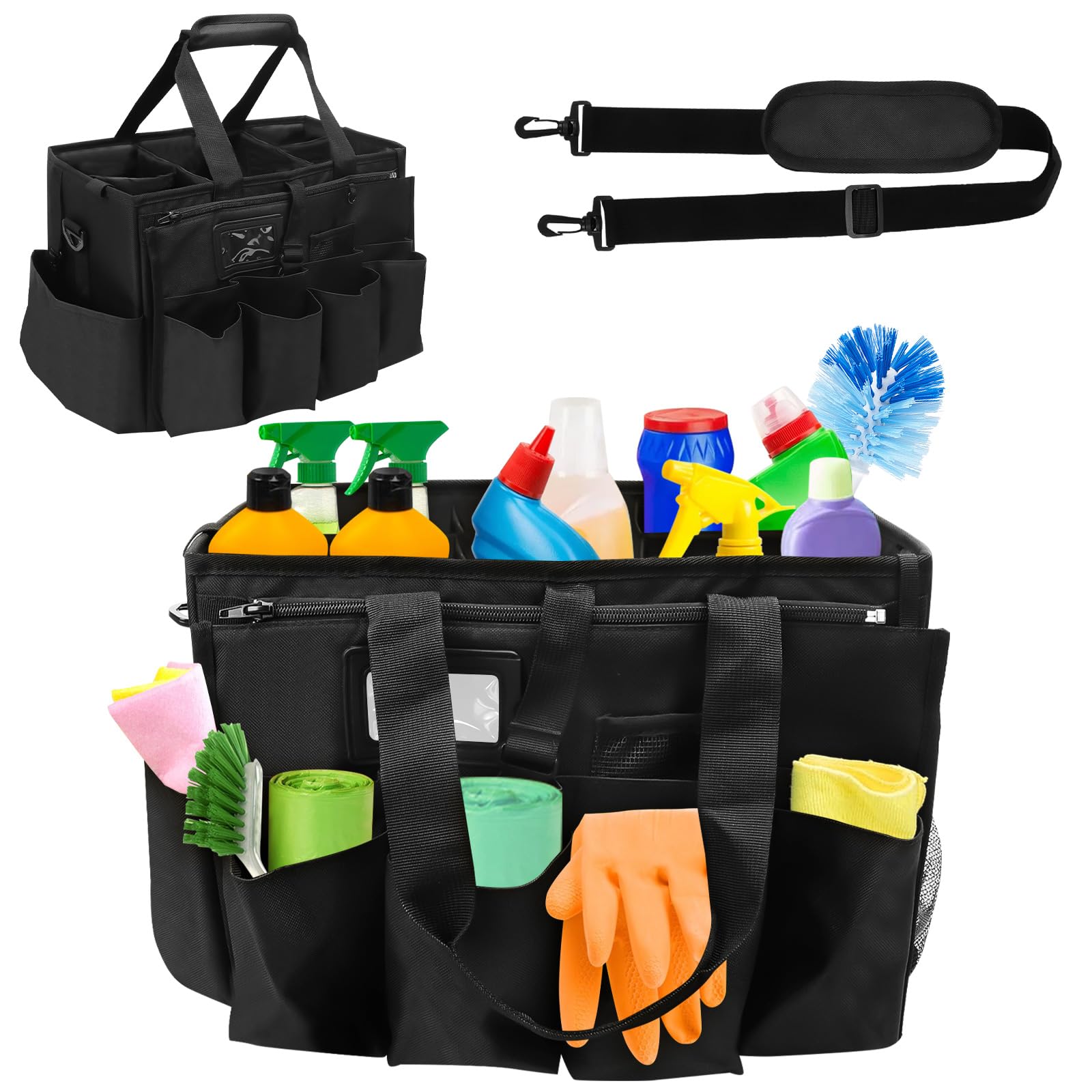 Putzmittel Organizer, 40x27x28cm Extra Großer Reinigungstasche, Putztasche Tragbare mit Griff und Verstellbarem Schultergurt, Reinigungs Aufbewahrungs Tasche Haushaltstasche für Zuhause Auto Garten