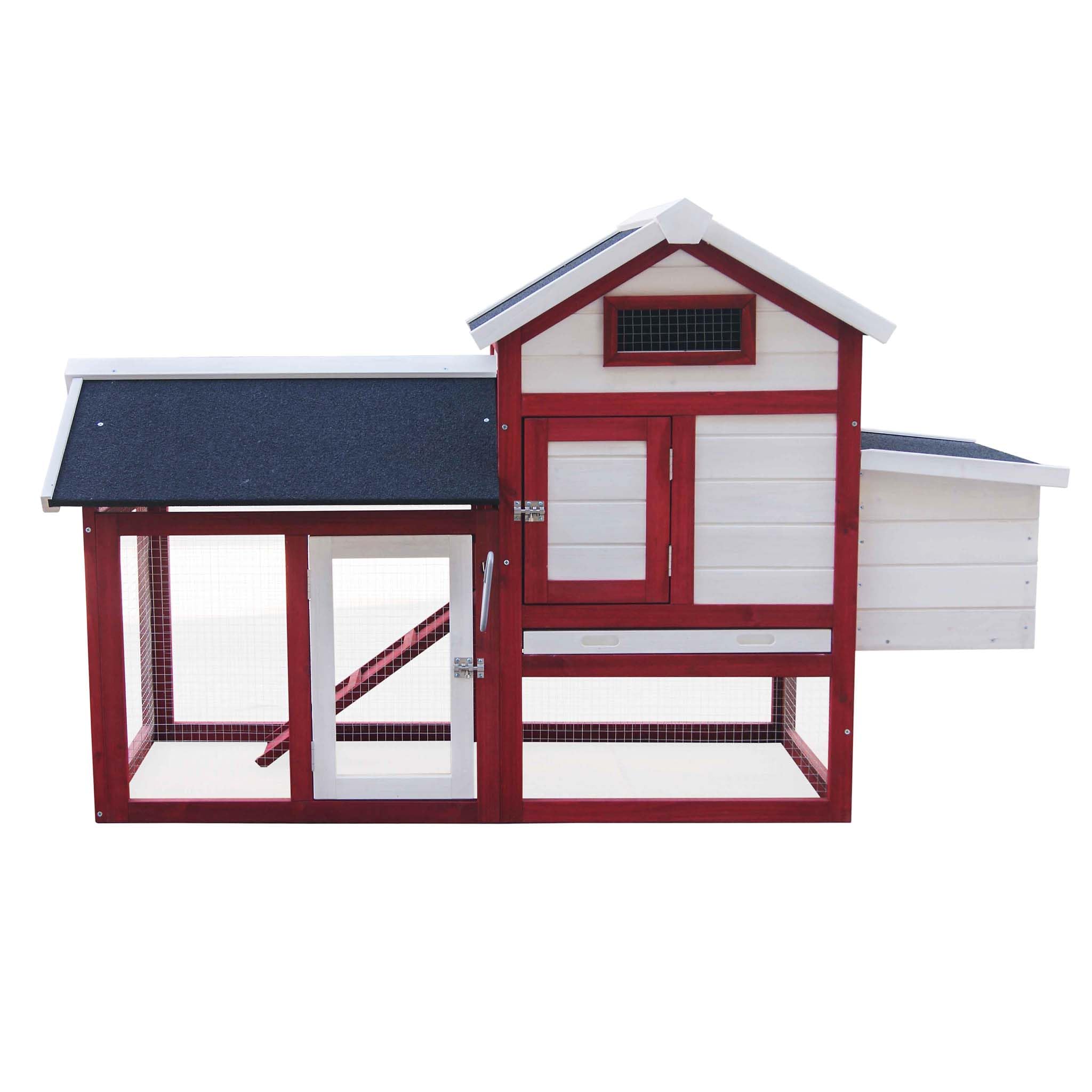 Gallinero con nidos y Corral Caseta con Suelo extraíble tejado Plegable Casa gallinas Rojo y Blanco
