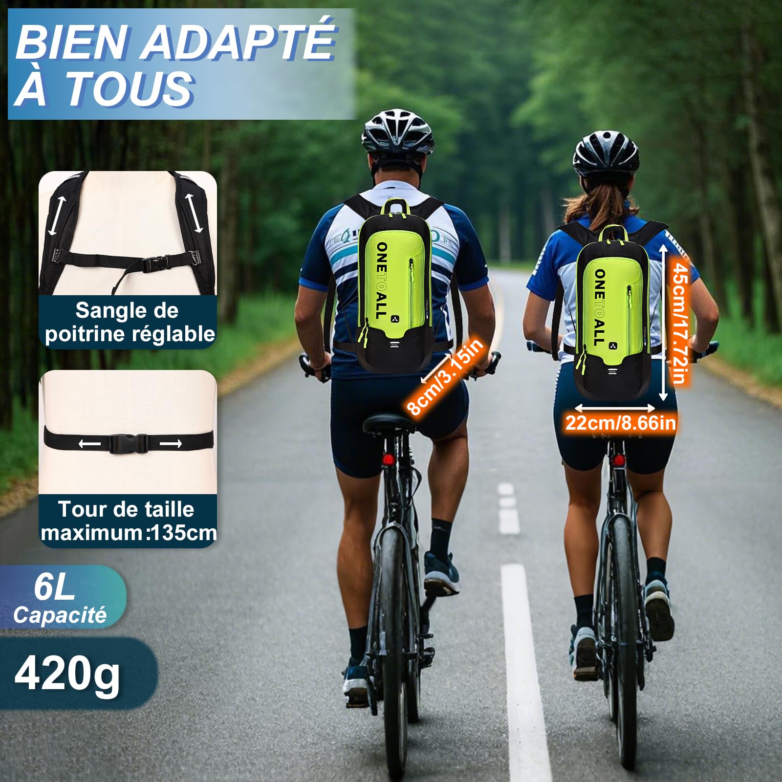 LOCAL LION Sac à Dos Vélo 6L, Petit Sac à Dos Ski Sac Vtt Homme Femme pour Randonnée Moto Cyclisme Sport Voyage Course Ultraléger Respirable