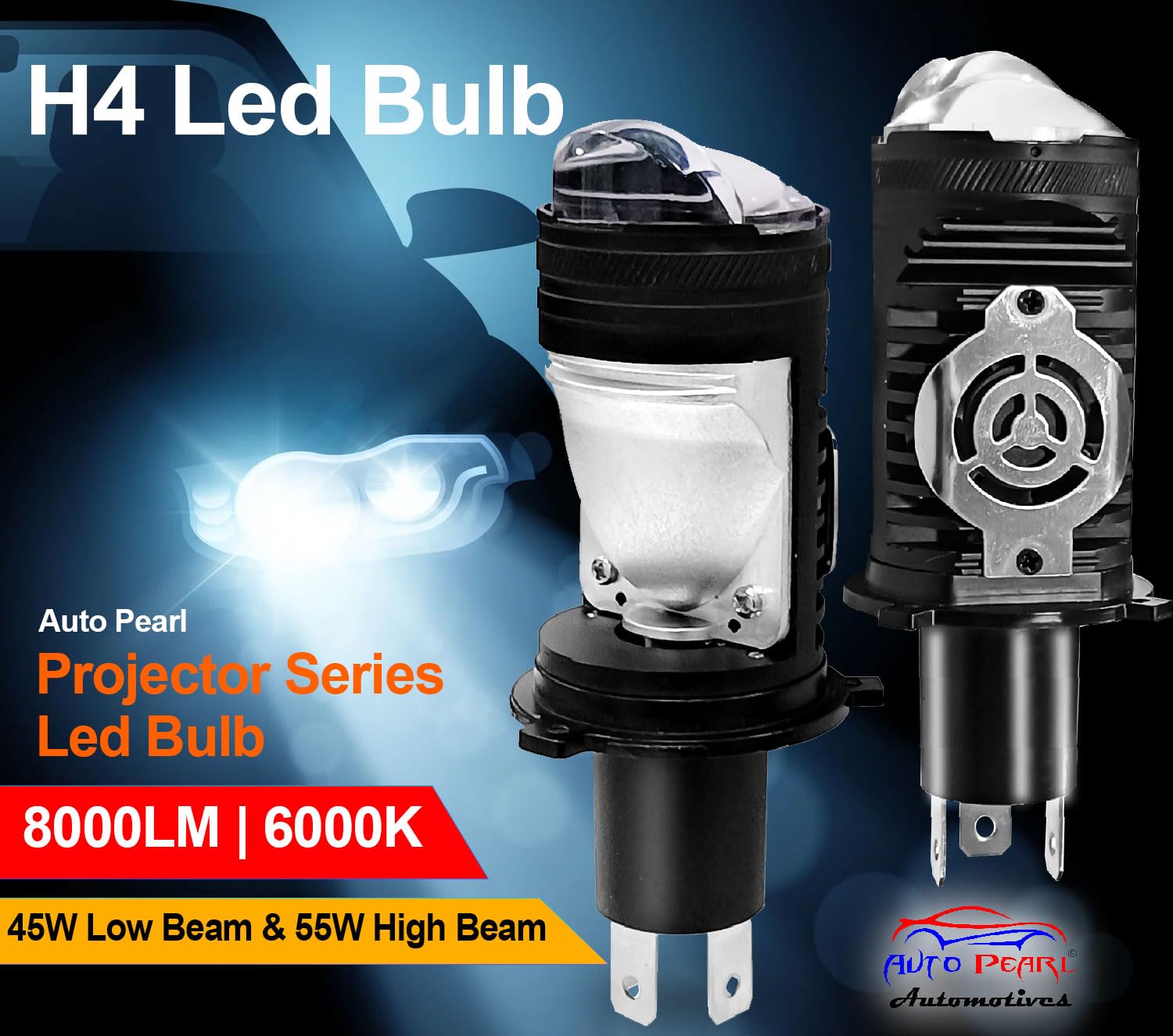 Auto Pearl H4 LED Projector Lens Motorcycle Headlight Bulbs 12V 8000LM Bulb H4 CSP Chip High/Low Beam, 45W-55W Canbus Turbo, 6000K White Light compatible with Hunter_350 (Pack of 1) - Image 6 thumbnail