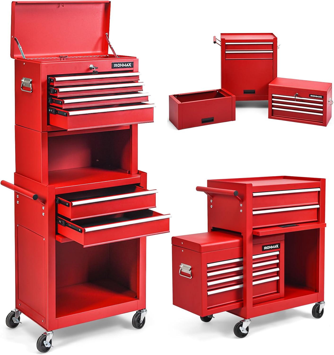 Nightcore 6 Drawer Rolling Tool Chest, 3 in 1 Tool Cabinet with Wheels and Keyed Locking System, Rolling Tool Box with Sliding Drawers, Removable Portable Top Box, Tool Storage for Garage Workshop