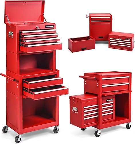 Nightcore Caja de herramientas 3 en 1 con ruedas, gabinete de herramientas de 6 cajones, sistema de bloqueo con llave, caja de herramientas con