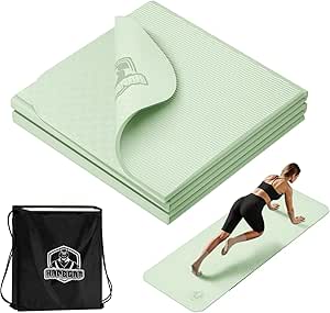 HAPBEAR Foldable Yoga Mat - 72"x24"x0.24" (6mm), Non-Slip TPE Exercise Mat for Home Workout, Yoga, Pilates,Stretching, & Travel, Durable & Eco-Friendly, Includes Carry Bag