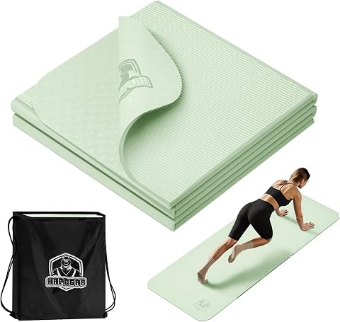 HAPBEAR Foldable Yoga Mat - 72"x24"x0.24" (6mm), Non-Slip TPE Exercise Mat for Yoga, Pilates, Stretching & Travel