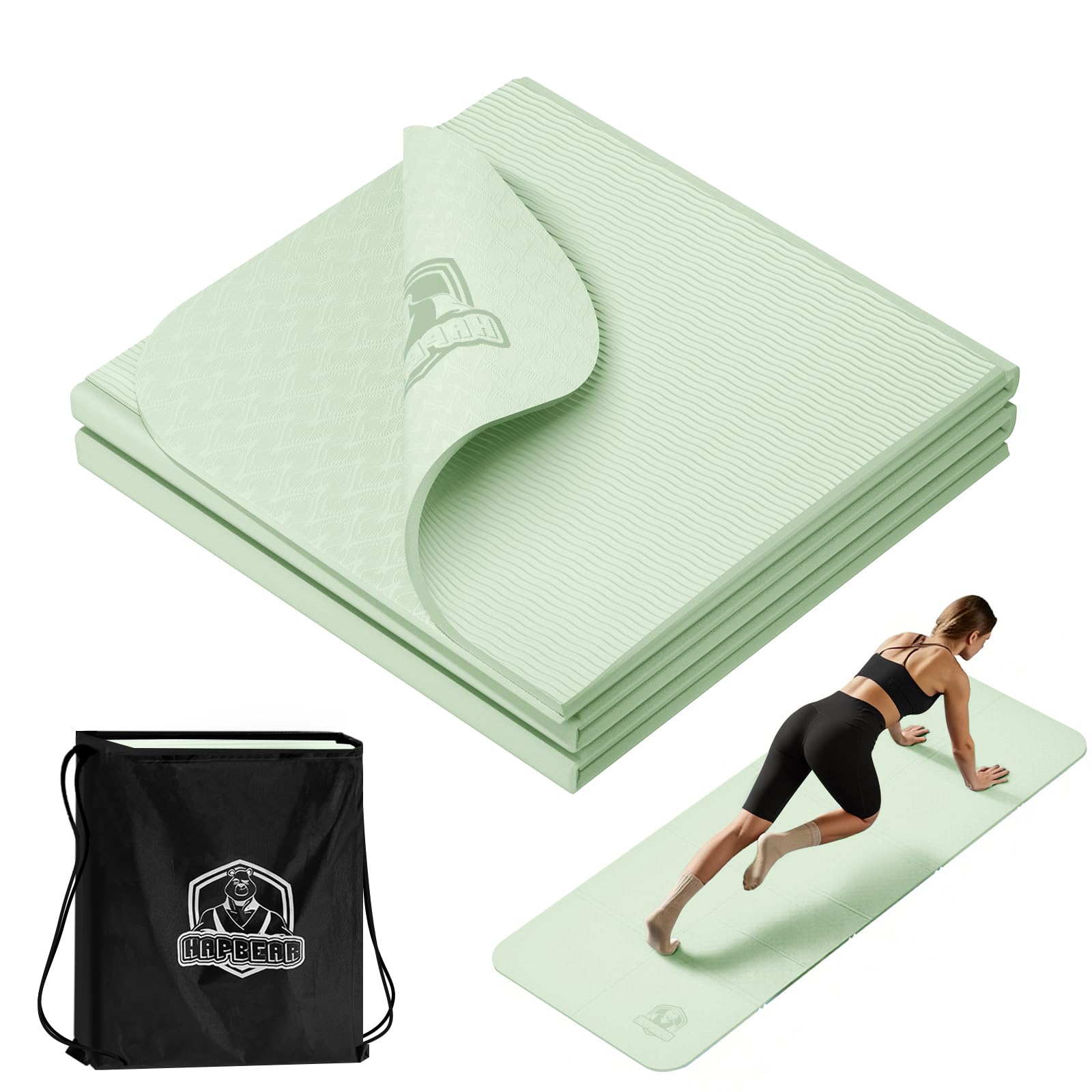HAPBEAR Esterilla de Yoga Plegable 183x61cmx6 mm, Esterilla de Ejercicio Antideslizante de TPE para Entrenamiento en Casa, Yoga, Pilates, Estiramientos y Viajes