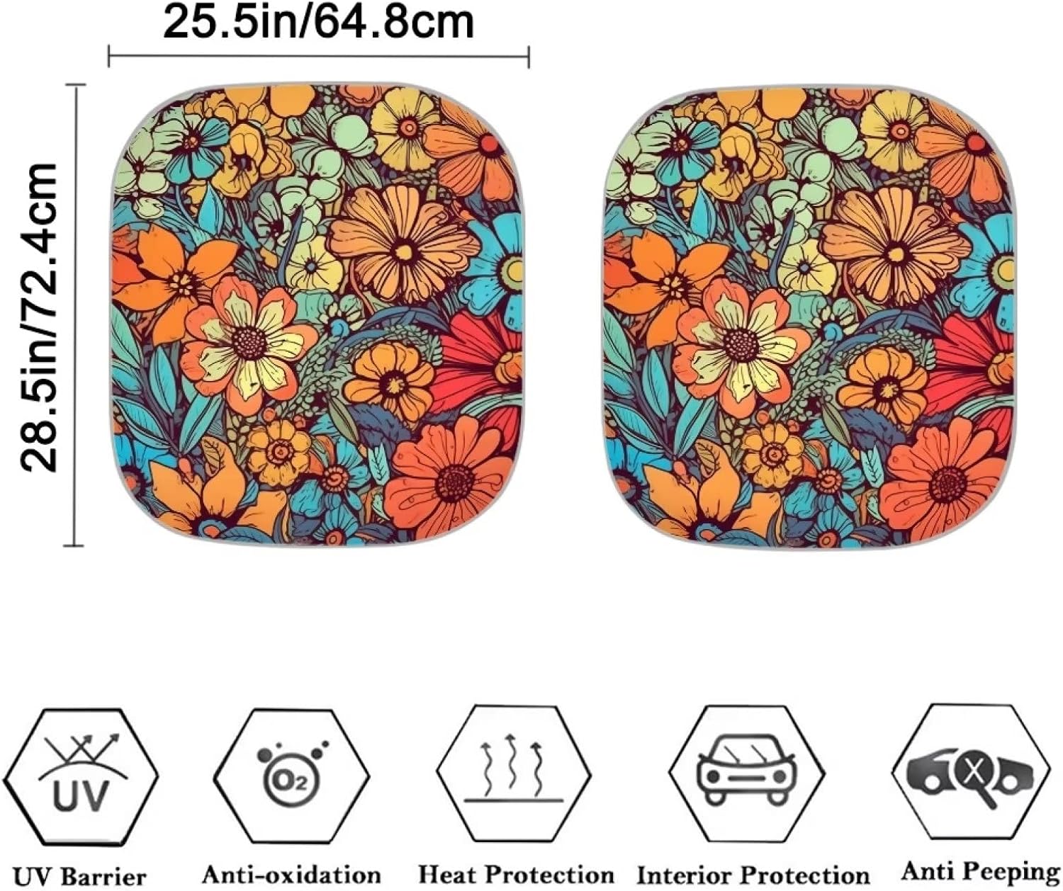 DISNIMO Abstract Groovy Flower Summer Beach Car Windshield Sunshade 2 Pieces Auto Front Windshield Sun Shade- Hawaiian Tropical Cars Window Sunshade Blocks UV Rays Sun Visor Protector