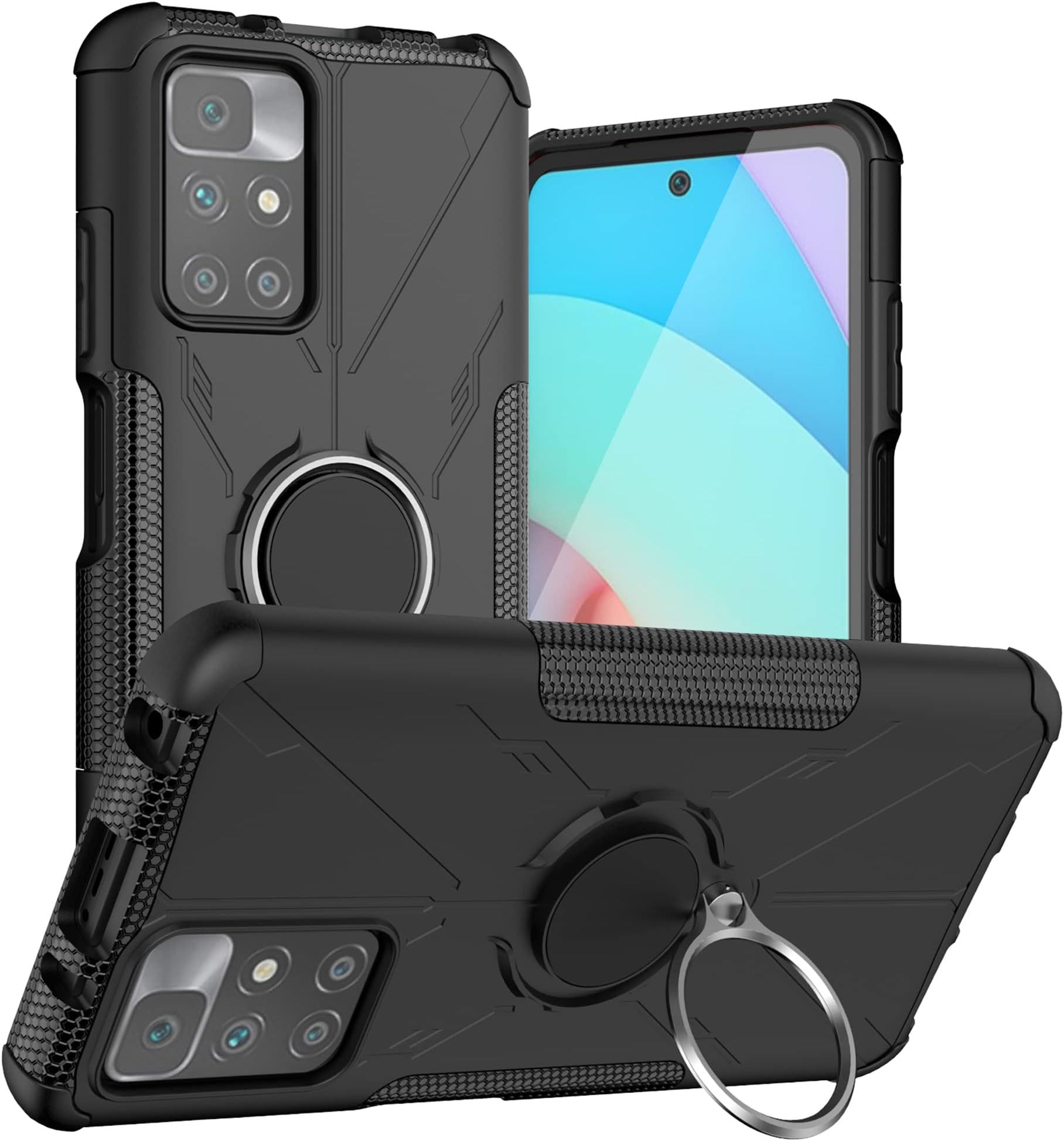 Compatible with Xiaomi Redmi 10 case,360° Rotation Ring Holder Kickstand Military Grade Shockproof Cover for Xiaomi Redmi 10 Smartphone,Black
