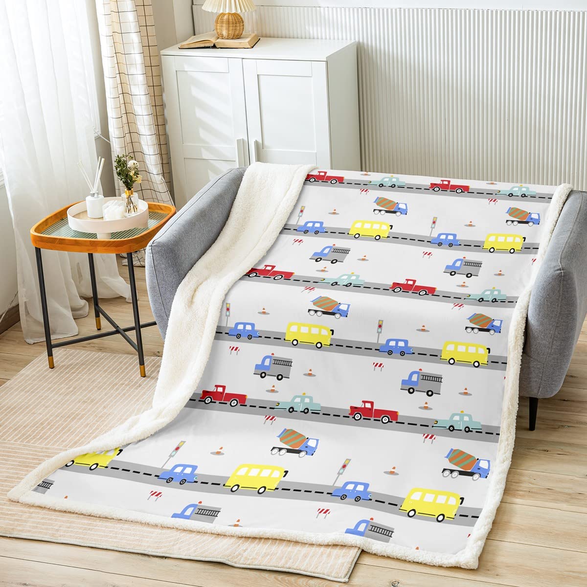 Loussiesd Coperta in pile per bambini, motivo: veicoli dei cartoni animati, Sherpa, 76 x 101 cm