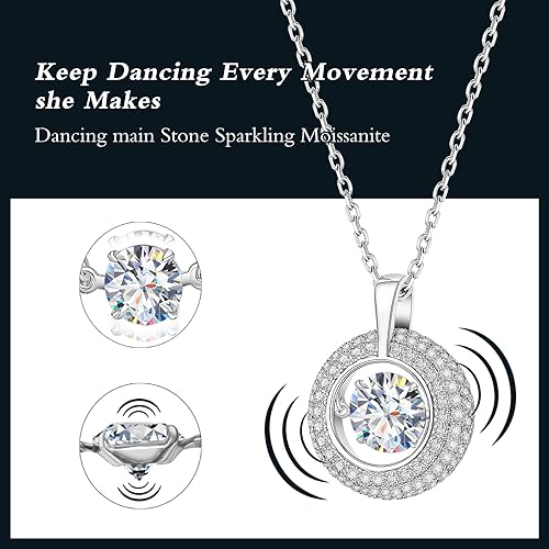 Miniatura 5 de Collar de corazón de diamante bailarín para mujer, collar con dije de moissanita flotante, collar de plata de ley 925, regalo de joyería para el día