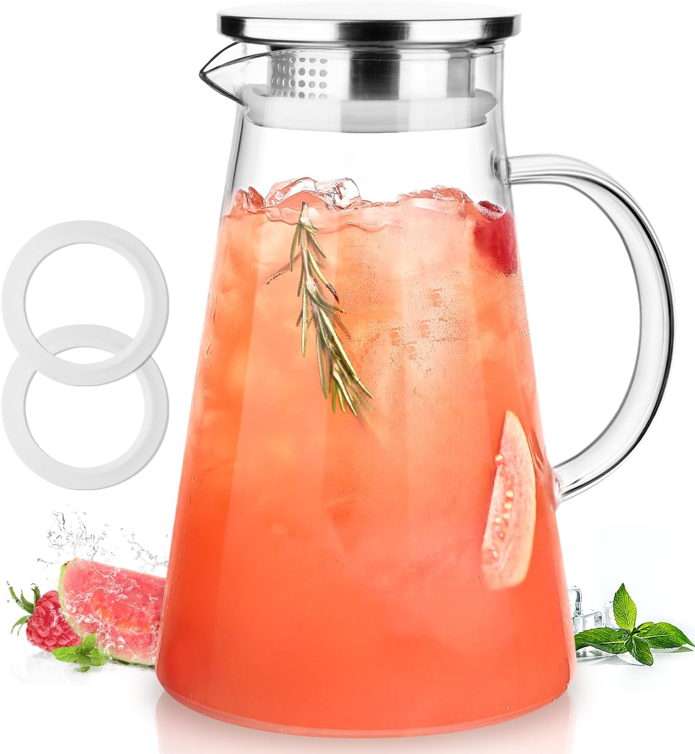 LUNA&MANTHA Glass Pitcher, 2 Liter 68oz Water Pitcher with lid and Handle, Large Ice Tea Jug for Fridge, Borosilicate Glass Carafe for Hot/Cold Drink, Juice, Coffee, Milk, Beverage