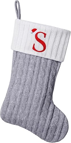 Miniatura 67 de Medias de Navidad con monograma de punto gris de 19.5 pulgadas. Calcetines de Navidad con inicial personalizadas, decoración de fiesta de Navidad