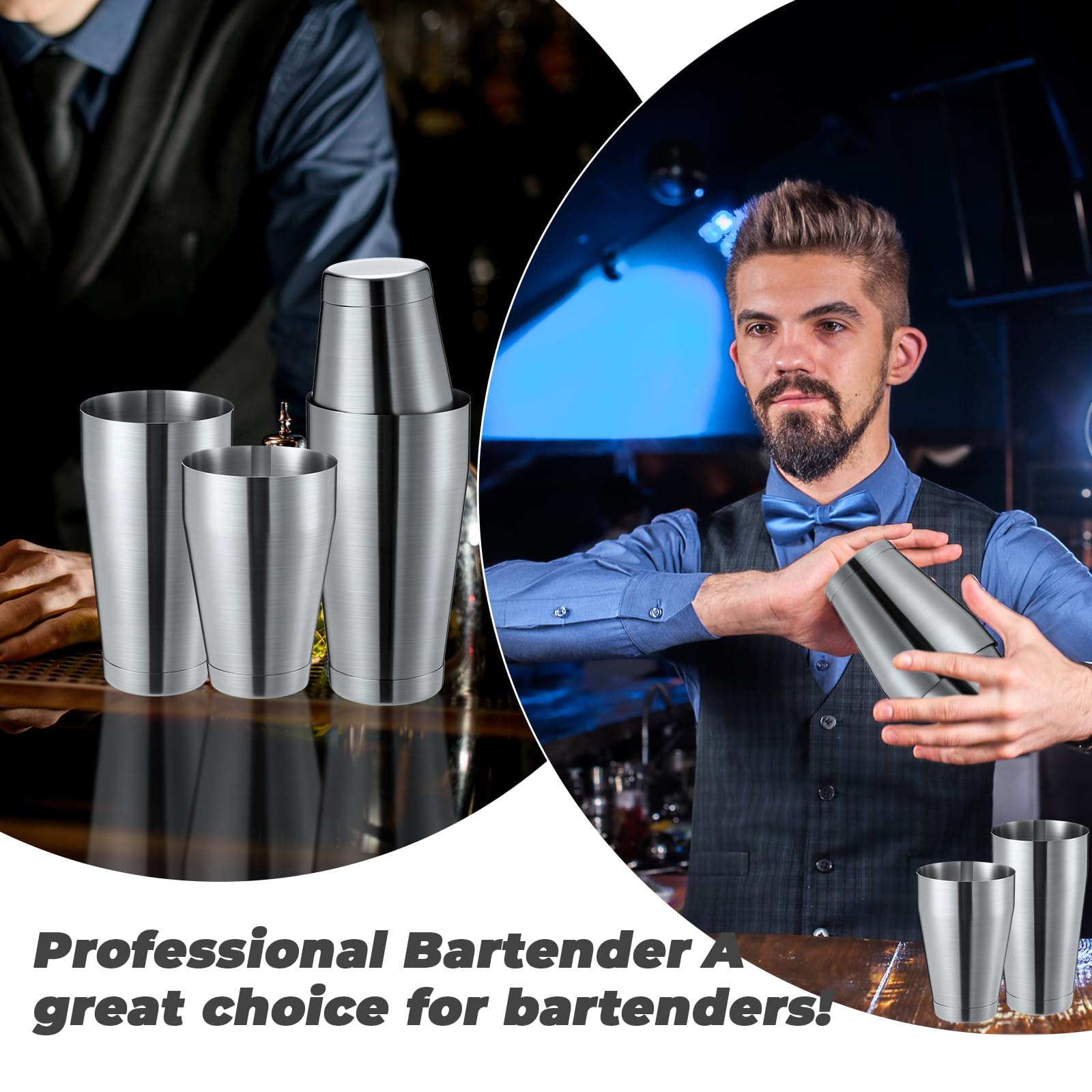 Lallisa Set di 10 shaker per cocktail professionali da bar, in acciaio inox, shaker per Martini, mixer per bevande, strumenti di base per baristi, 510 g, 793,8 g (argento levigato)
