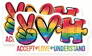 Autism Awareness Magnets - Rainbow Puzzle Pieces - Peace Love Understand - 2 Pack - 5" Wide Design - Sticks to Fridges, Lockers, Toolboxes & More - Made in USA - AQM3878