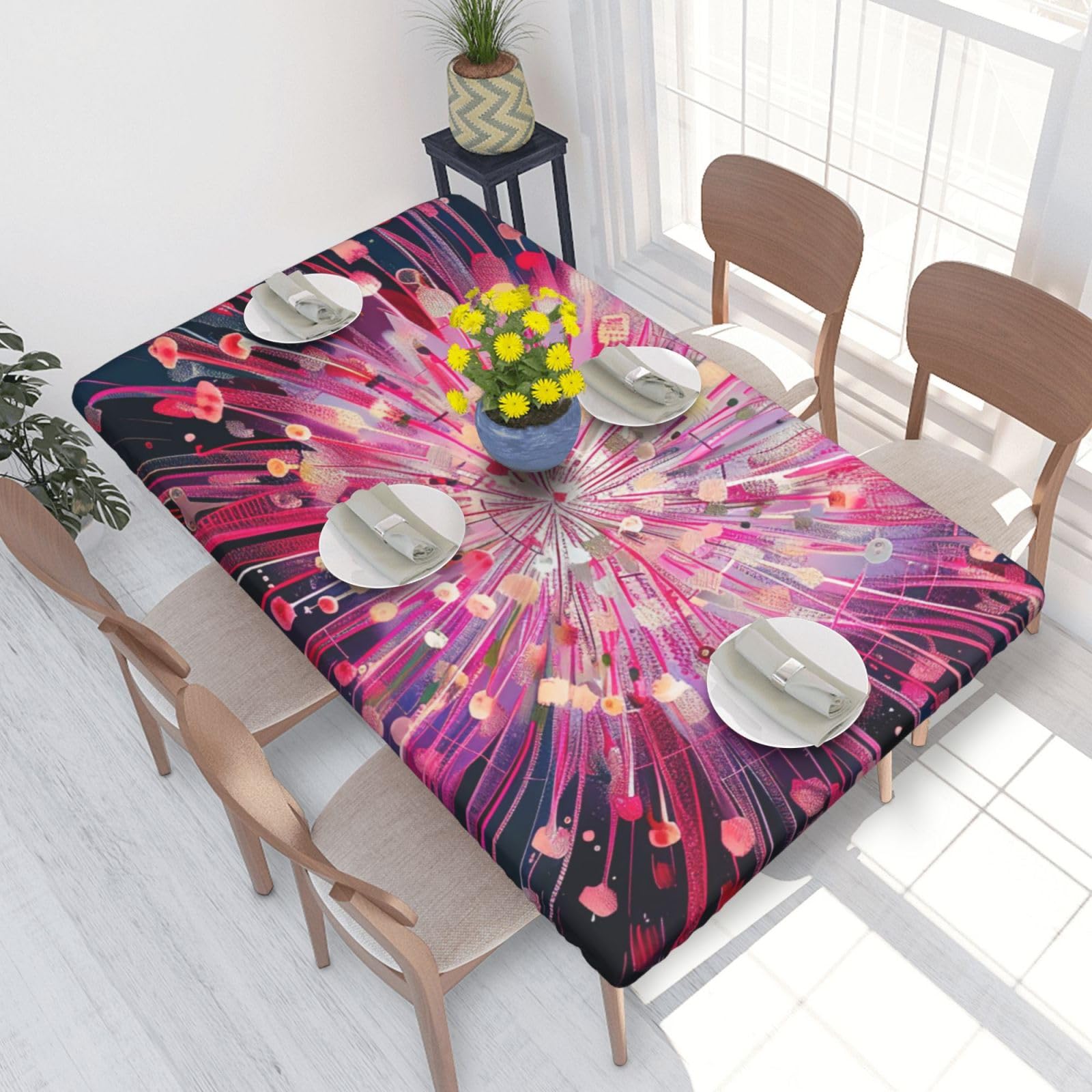 WPKJU Fireworks Art Printed Tablecloths 4ft Rectangular Table Covers Washable Polyester Decorative Table Cloth for Dining Table Picnic Wedding