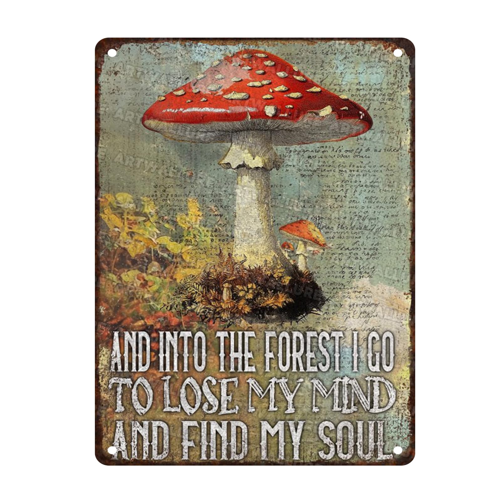 Mushroom Metal Vintage Tin Sign And Into The Forest I Go Sign Rustic Kitchen Wall Decor for Home Restroom 12x16inch