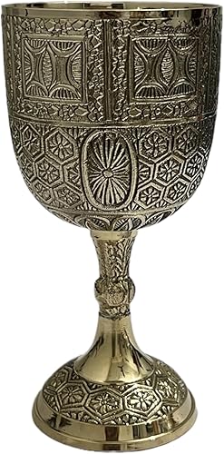 Morcomart Vaso de vino hecho a mano de latón en relieve vintage inspirado en mediveal (paquete de 1)