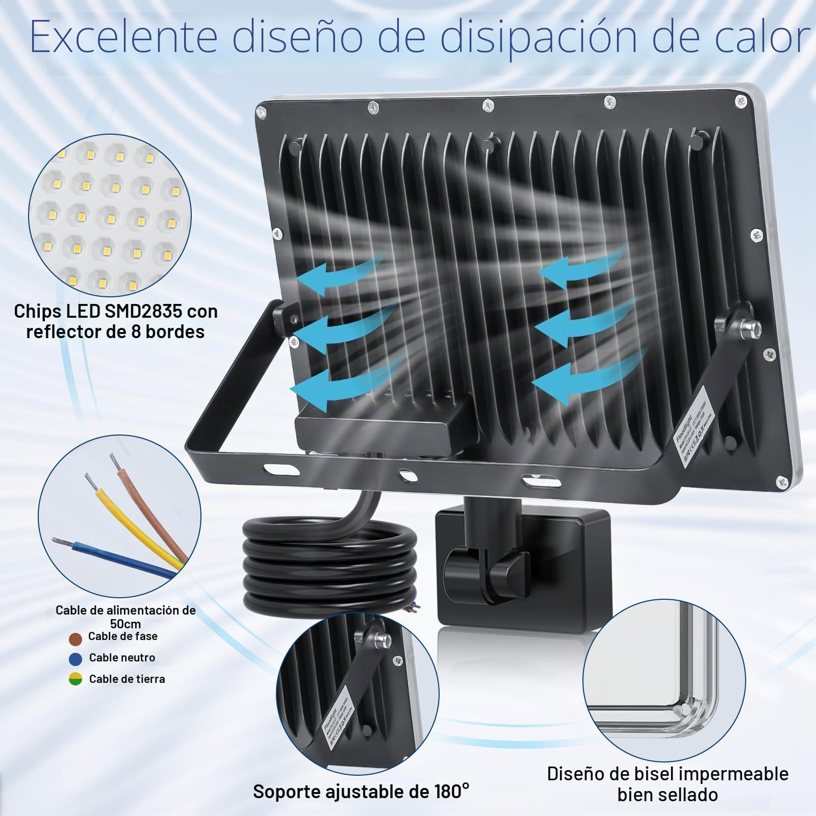 Focos LED Exterior con Sensor de Movimiento 100W 10000LM 2 Piezas | 6500K Blanco Frío Lampara LED, IP67 Impermeable Luz con Sensor de Movimiento,Luce Exterior para Jardin Terraza Garaje Entrada