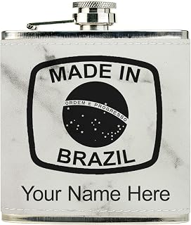 Faux Leather Flask, Made in Brazil, Personalized Engraving Included (White Marble)