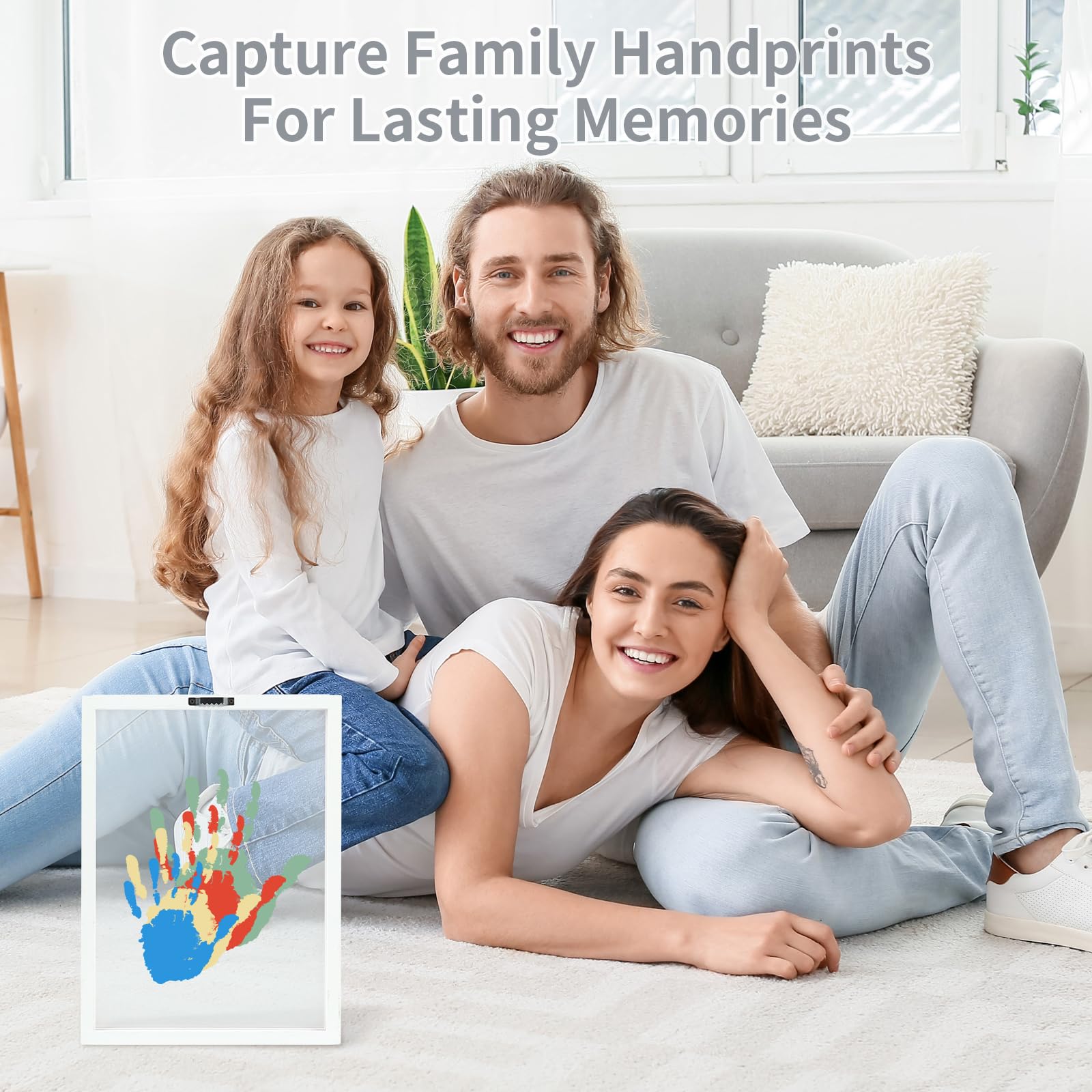 Kit de huellas de manos familiares, kit de huellas y manos de bebé, marco de madera hecho a mano, regalos para nuevos padres para abuelos, día de la madre, aniversario, día del padre, 6 pinturas no